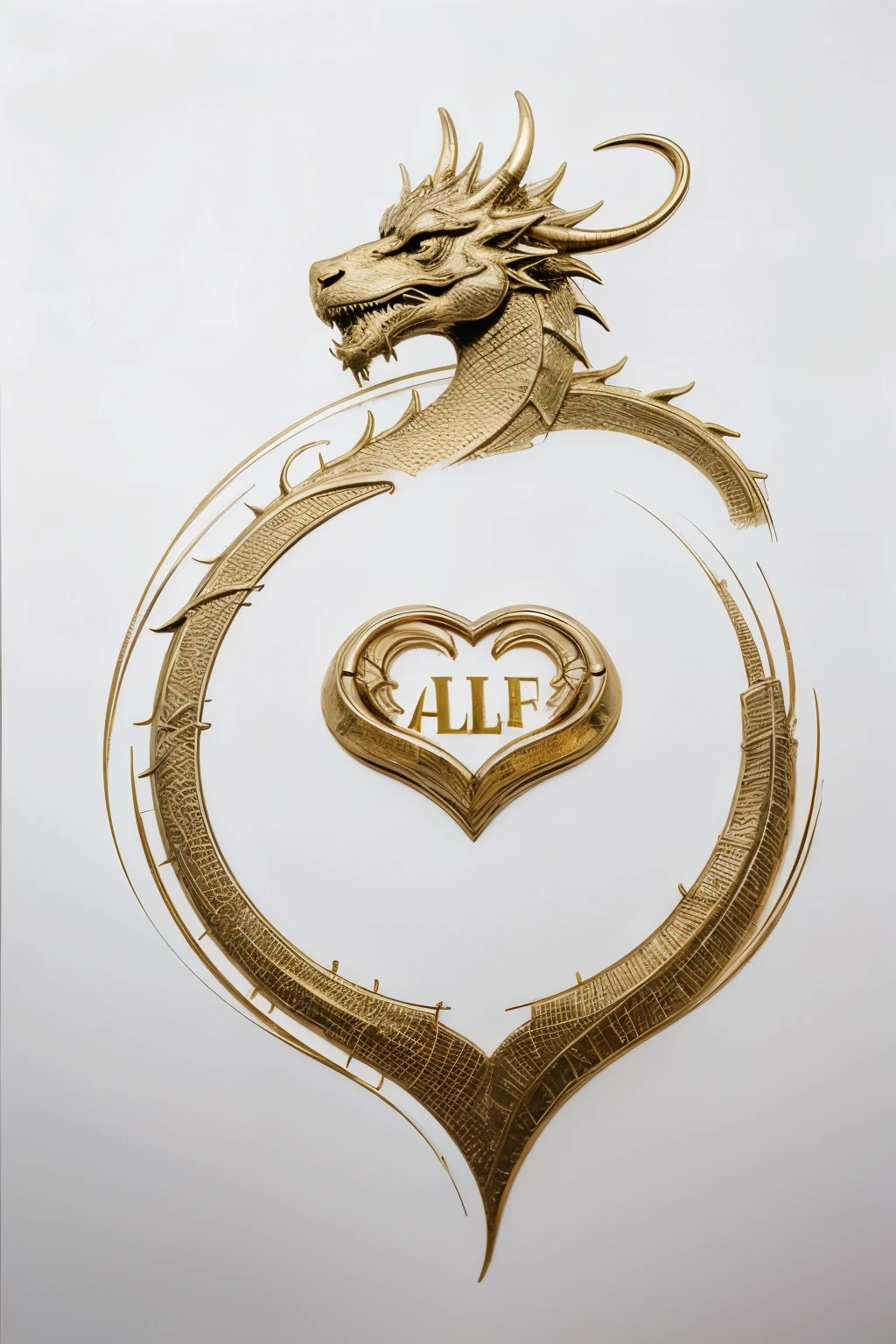 Drawings gold dragon logo and writing that word "Creator_Alfa" below it in the form of a semicircle with simple front