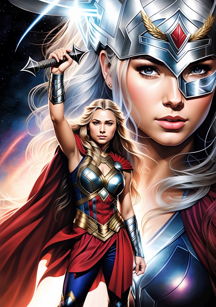 Thor and the woman who is holding a sword in her hand, THOR, quadrinhos Artgerm, wanda maximoff, Chris Moore. Artgerm, Retrato de Darna Moderna, No estilo da Marvel e DC, medium close - up ( Mcu ), Artgerm Greg Rutkowski _ Greg, as seen not artgerm, Artgerm 4K