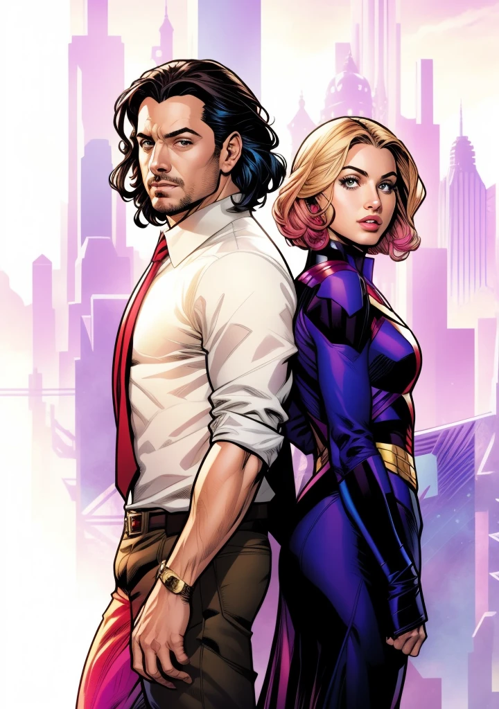 there is a man and woman standing next to each other, fanart detalhado, Fanart ", fanart requintada altamente detalhada, fanart de alta qualidade, fan art, Directed by: Olivia de Berardinis, fanart oficial, em estilo de maravilha, sem texto, em estilo de maravilha and dc, Estilo Marvel, Directed by: John La Gatta, Arte Marvel, por JoWOnder