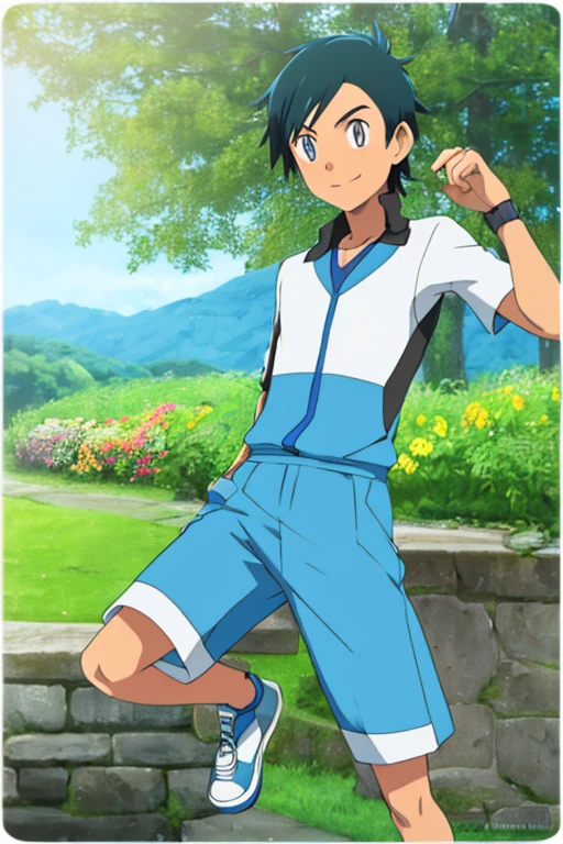 The prompt for Stable Diffusion:
A boy like a top 10 Pokémon Trainer with detailed features, in a vibrant scene with a hint of anime style, capturing the essence of his adventurous spirit and determination. The boy has captivating eyes and a confident smile, with expressive facial features. He is wearing a unique, stylish trainer outfit that reflects his love for Pokémon. The scene is set in a picturesque landscape, filled with lush greenery and colorful flowers. The lighting is bright, creating a warm and inviting atmosphere. The artwork is of the highest quality, with ultra-detailed rendering and vivid colors. The style is reminiscent of concept artists, showcasing a blend of realism and imagination. The overall color scheme is vibrant, with a mix of bold and pastel tones. It conveys a sense of excitement and optimism.