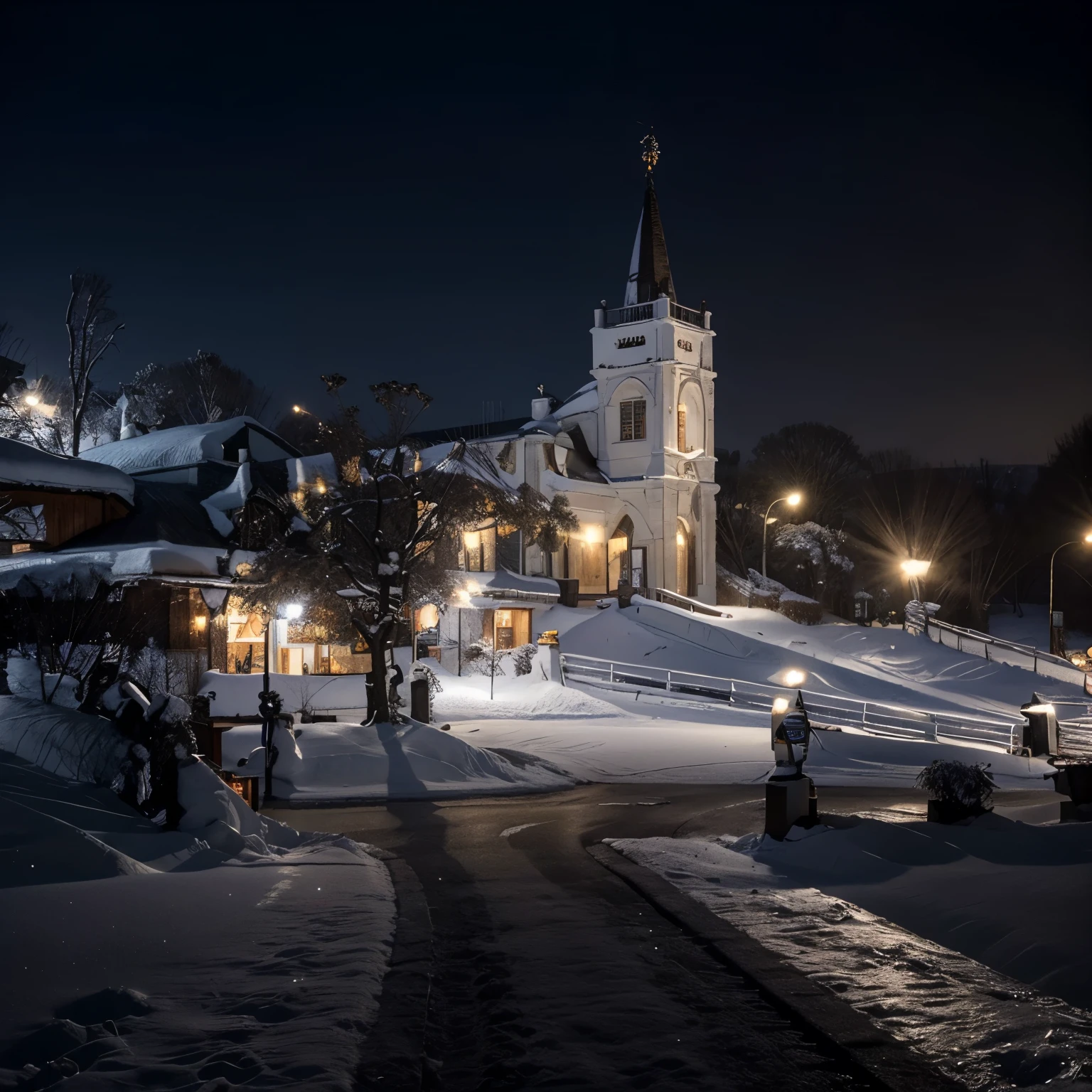 (Best quality at best,A high resolution,ultra - detailed,actual),The white,A world covered in silver, branches covered with snow, cold winter touch, Snowflakes dance like elves, Turn the world into a silver fairy tale, Cold, Peaceful and beautiful snow scene, Comfortable and calm