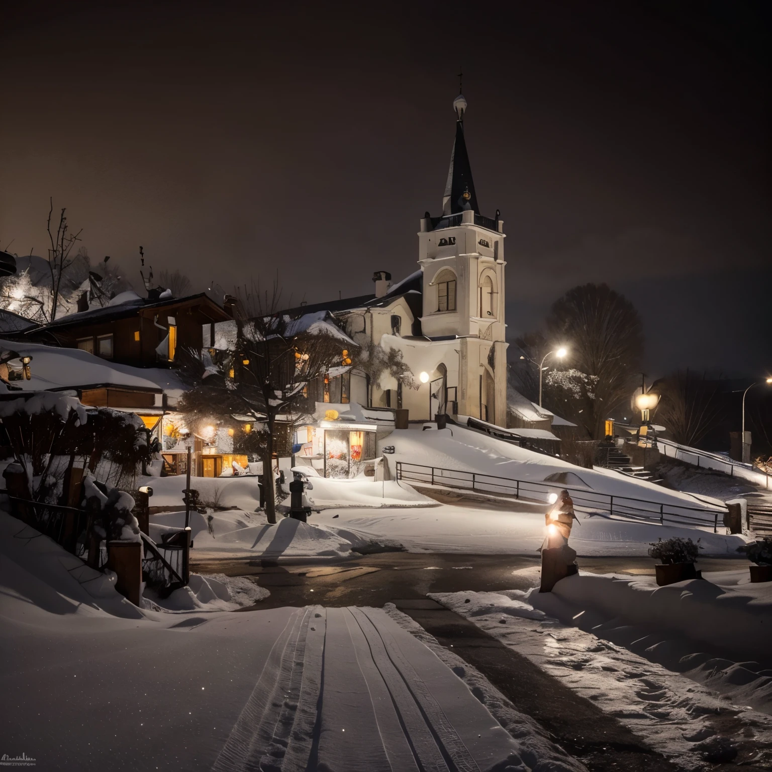 (Best quality at best,A high resolution,ultra - detailed,actual),The white,A world covered in silver, branches covered with snow, cold winter touch, Snowflakes dance like elves, Turn the world into a silver fairy tale, Cold, Peaceful and beautiful snow scene, Comfortable and calm