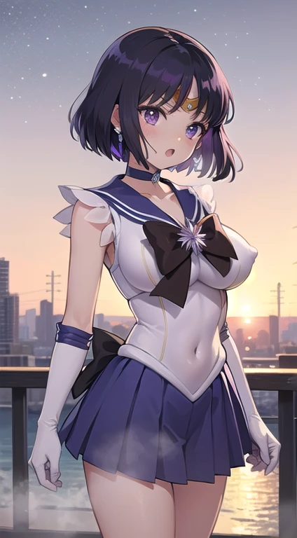 (masterpiece:1.2, best quality:1.2), ((Shiratama)), R15, highres, (realistic:0.25), (extremely detailed), (intricate), (beautiful dentaled glow:1.2), (sunset:0.75), gradient sky, space, cinematic lighting, (pixiv), 1girl, (8k, HD, portrait, cowboy shot, portrait, anime, 4k, novel illumination, soft outline, (perfect quality:1.2), bangs
BREAK (tomoe hotaru, sailor saturn), purple eyes, purple hair, short hair,
BREAK back bow, purple bow, purple choker, purple sailor collar, purple skirt, bow, choker, earring, tiara, elbow gloves, jewelry, magical girl, large breast, collarbone, white leotard, miniskirt, sailor collar, sailor senshi uniform, boots, (sleeveless), ((see-through)), (skindentation:1.2), (steaming body:1.2), (heavy breathing:1.2), (bare shoulders, bare hip, thighs, covered navel)
BREAK (perfect anomary, perfect hand), (perfect cute face:1.4), (perfect clothes, perfect body), night, (sky:1.2), (:o, (in front), outdoor, energy, NFSW), white background