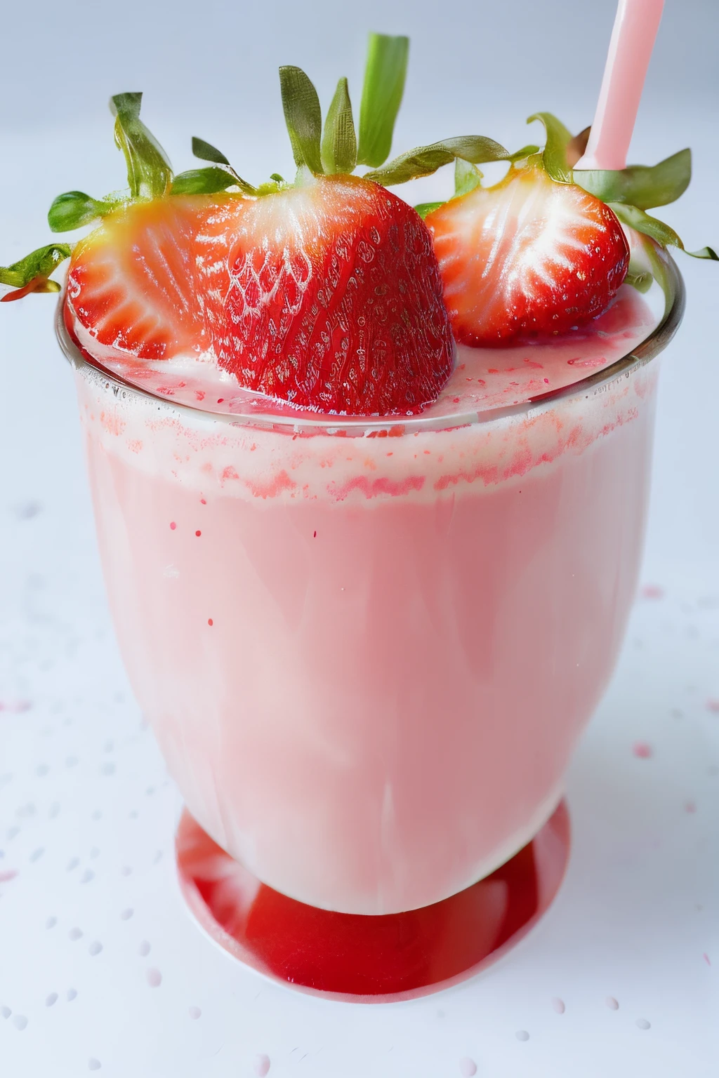 Strawberry milk looks like 8K, Raw photo, Best Quality, masutepiece:1.2, Pure color background