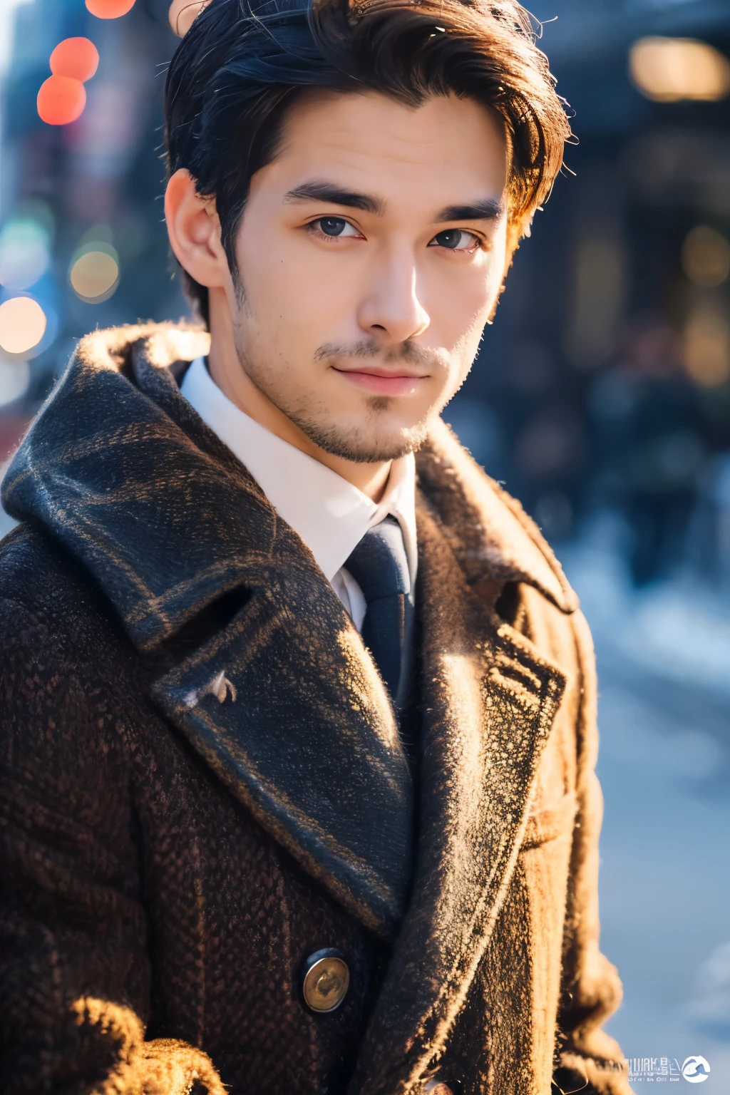 Photorealsitic, 8K full body portrait, a handsome, a 25-year-old man, A charming expression, detailed face details, TOKYOcty, Winters, Shibuya in the background