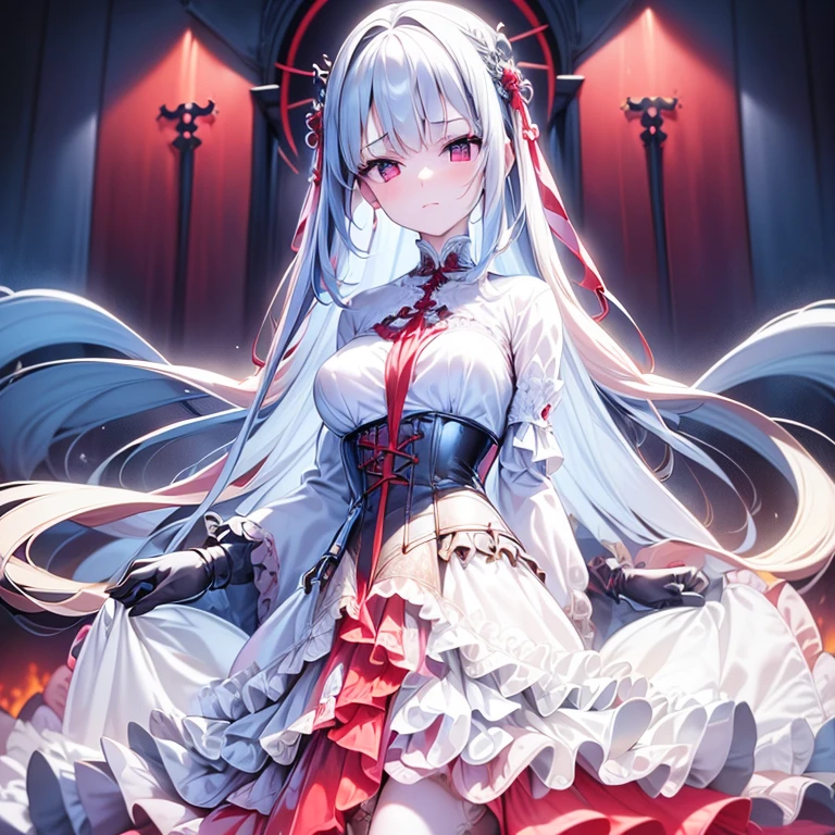 Cross Accessories、gazing at viewer、have a cross、wearing a white robe、Red Eyes、Wearing a red aura、Holding a cross、Fantasticalな背景、Pretty Woman、Best image、masterpiece、Fantastical、