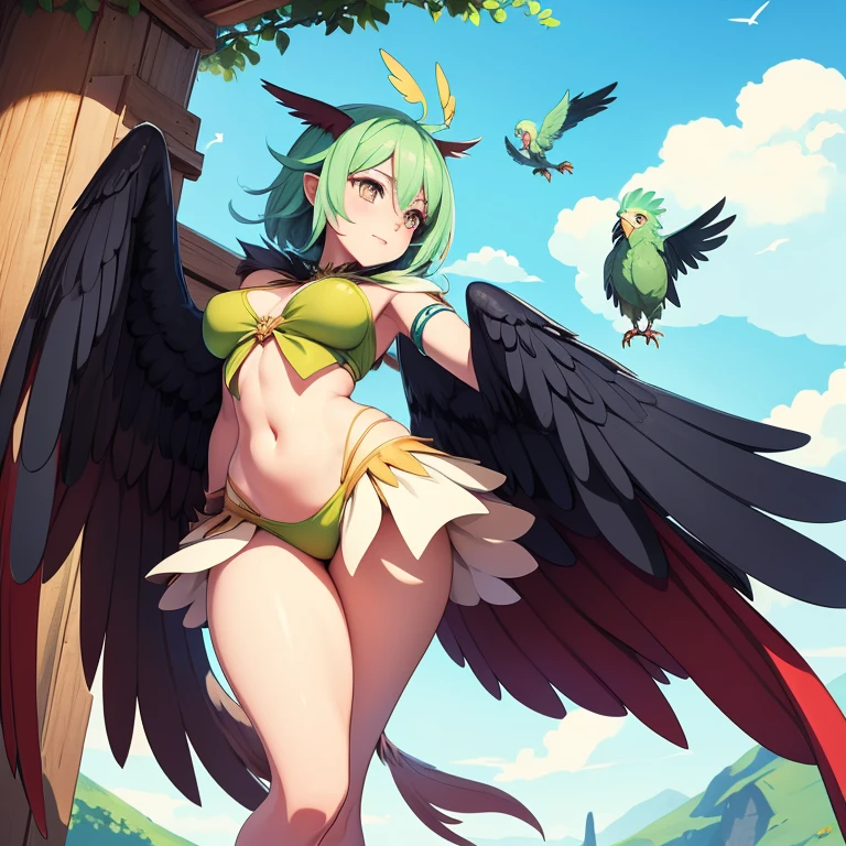 Please draw two free-flying female harpies.