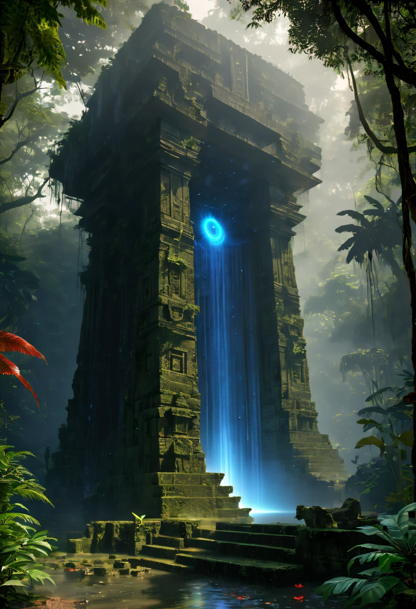 Alien civilization ruins,Alien Glyph Totem,The mottled stone walls are carved with strange patterns, 诡异的magia力量, unknown cosmic energy,((Dark)),epic,8K,dream-like,ultra - detailed,magia, Cast spells,black hole,threatening,Ridiculous resources,Abyssal,magia Circle,Excess energy,sci-fy,Abyssaltech,dark energy,Ethereal,solution,ssee-through,Abyss,Anti-tech,sci-fy,Pure energy,Cybernetic eyes, Scan grid, epic, Octagon rendering, Heavy rain is a stunning close-up , (tmasterpiece: 1.3), (8K, realistically, RAW photos, Best quality: 1.4), Damp rainat a forest,at a forest,jungles,There is heavy rainfall,Surrounded by vines,giant and wet trees,(jungles阴暗潮湿:1.8),There are swamps on the ground,There was an air of obstruction in the woods,Spooky poisonous bugreathtaking at a forest scene,Cast a golden glow on the at a forest floor。Stream flowing over mossy rocks,Create a dangerous atmosphere。Delicate branches decorated with vibrant flowers and leaves,Add a touch of color to your scene,The cosmic energy field emits blue light,Dim lights illuminate the surroundings。Soft melody fills the aiscinating, High quality illustrationtiz,and pay attention to the finest details and realistic shadows,((郁郁葱葱的jungles / oases / Alien civilization ruins)),iintricate,The content is very detailed,Anders Zorn,Sophie Anderson,Leah Kuvkhinov