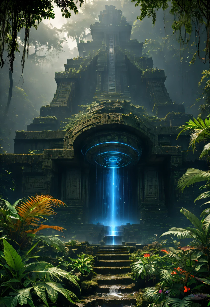 Alien civilization ruins,Alien Glyph Totem,The mottled stone walls are carved with strange patterns, 诡异的magia力量, unknown cosmic energy,((Dark)),epic,8K,dream-like,ultra - detailed,magia, Cast spells,black hole,threatening,Ridiculous resources,Abyssal,magia Circle,Excess energy,sci-fy,Abyssaltech,dark energy,Ethereal,solution,ssee-through,Abyss,Anti-tech,sci-fy,Pure energy,Cybernetic eyes, Scan grid, epic, Octagon rendering, Heavy rain is a stunning close-up , (tmasterpiece: 1.3), (8K, realistically, RAW photos, Best quality: 1.4), Damp rainat a forest,at a forest,jungles,There is heavy rainfall,Surrounded by vines,giant and wet trees,(jungles阴暗潮湿:1.8),There are swamps on the ground,There was an air of obstruction in the woods,Spooky poisonous bugreathtaking at a forest scene,Cast a golden glow on the at a forest floor。Stream flowing over mossy rocks,Create a dangerous atmosphere。Delicate branches decorated with vibrant flowers and leaves,Add a touch of color to your scene,The cosmic energy field emits blue light,Dim lights illuminate the surroundings。Soft melody fills the aiscinating, High quality illustrationtiz,and pay attention to the finest details and realistic shadows,((郁郁葱葱的jungles / oases / Alien civilization ruins)),iintricate,The content is very detailed,Anders Zorn,Sophie Anderson,Leah Kuvkhinov