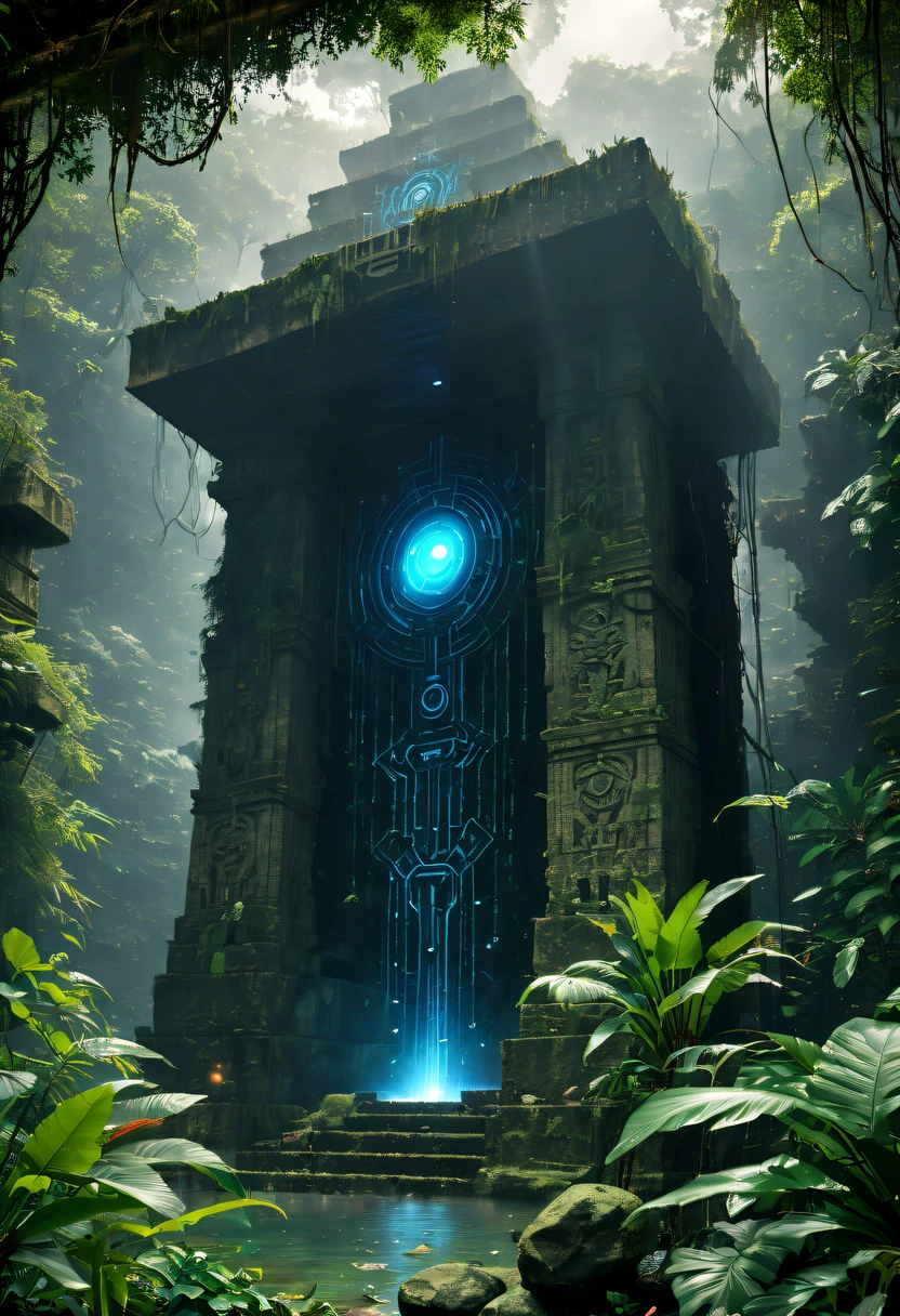 Alien civilization ruins,Alien Glyph Totem,The mottled stone walls are carved with strange patterns, 诡异的magia力量, unknown cosmic energy,((Dark)),epic,8K,dream-like,ultra - detailed,magia, Cast spells,black hole,threatening,Ridiculous resources,Abyssal,magia Circle,Excess energy,sci-fy,Abyssaltech,dark energy,Ethereal,solution,ssee-through,Abyss,Anti-tech,sci-fy,Pure energy,Cybernetic eyes, Scan grid, epic, Octagon rendering, Heavy rain is a stunning close-up , (tmasterpiece: 1.3), (8K, realistically, RAW photos, Best quality: 1.4), Damp rainat a forest,at a forest,jungles,There is heavy rainfall,Surrounded by vines,giant and wet trees,(jungles阴暗潮湿:1.8),There are swamps on the ground,There was an air of obstruction in the woods,Spooky poisonous bugreathtaking at a forest scene,Cast a golden glow on the at a forest floor。Stream flowing over mossy rocks,Create a dangerous atmosphere。Delicate branches decorated with vibrant flowers and leaves,Add a touch of color to your scene,The cosmic energy field emits blue light,Dim lights illuminate the surroundings。Soft melody fills the aiscinating, High quality illustrationtiz,and pay attention to the finest details and realistic shadows,((郁郁葱葱的jungles / oases / Alien civilization ruins)),iintricate,The content is very detailed,Anders Zorn,Sophie Anderson,Leah Kuvkhinov