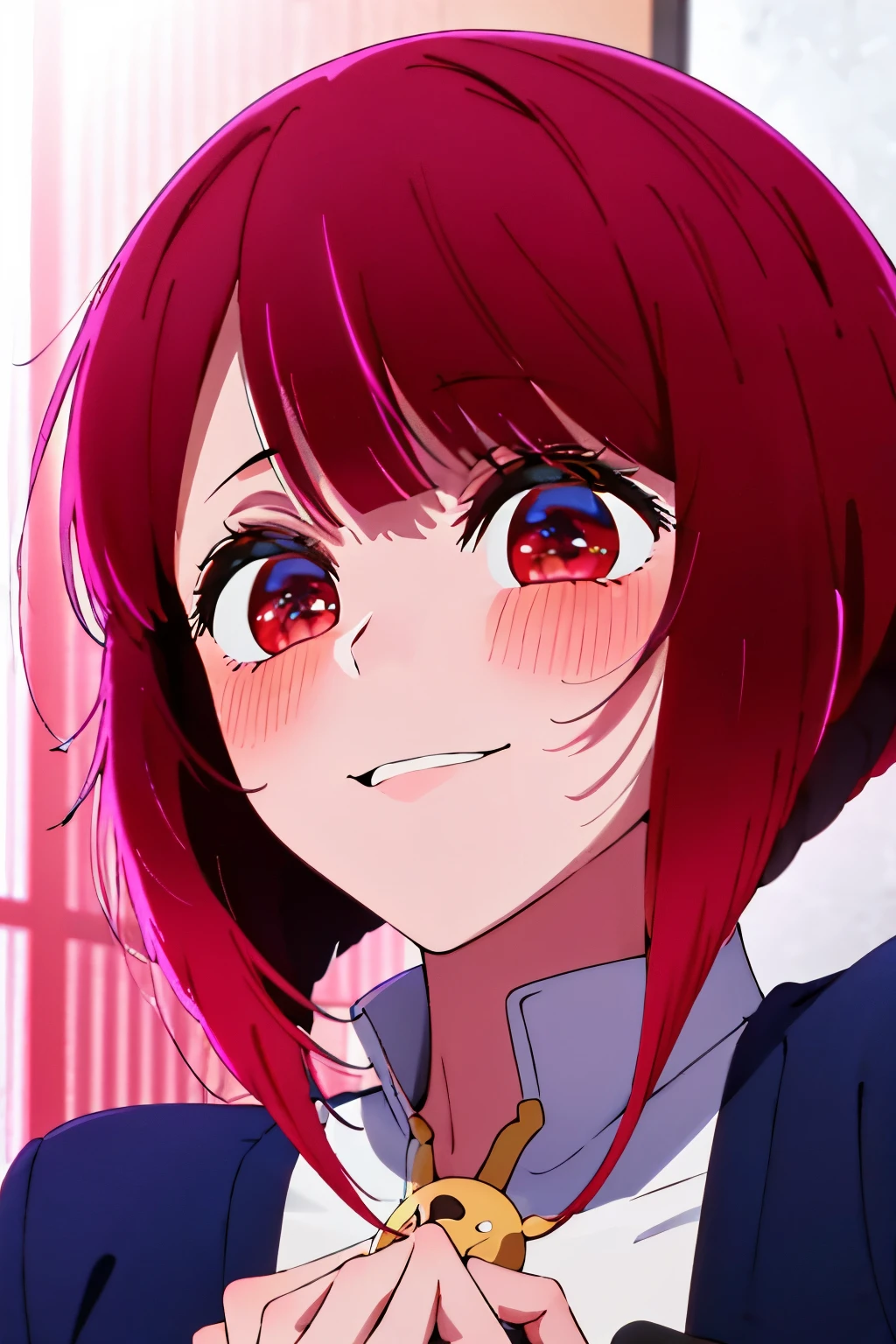 There is Makanai,((masutepiece)), ((Best Quality)), in 8K,,A charming,charm,charmed,invite,Red face,red blush,Appearance of shyness,,I'm smiling,Beautiful smile,Viewed from below,watch from a distance,full bodyesbian,