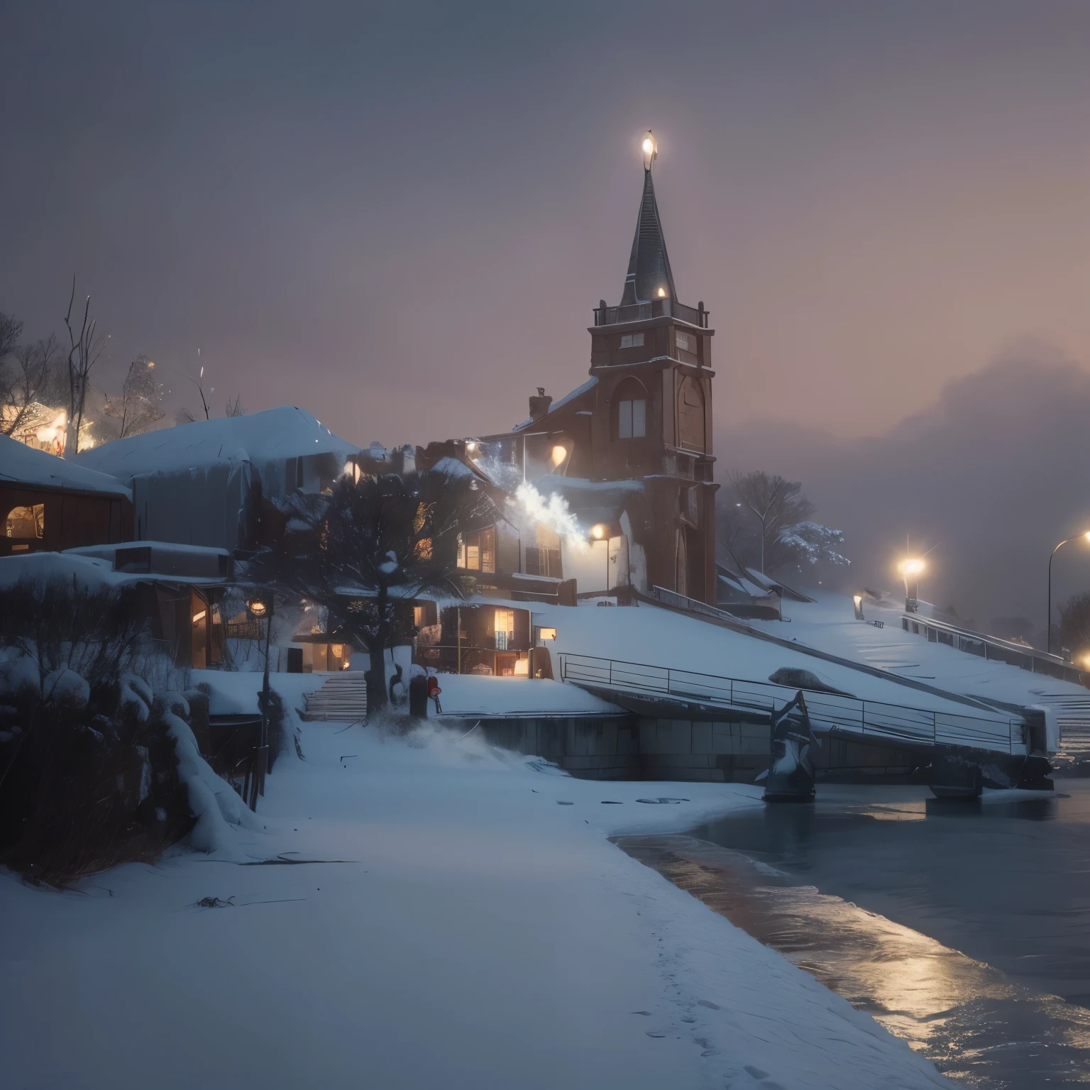 snowy landscape with a river and trees in the middle of it, winter scene fantasy, background artwork, snowy landscape, winter concept art, snowy environment, beautiful snowy landscape, snow landscape, snow landscape background, 4k highly detailed digital art, 8k high quality detailed art, cold snowy, surreal frozen landscape, winter landscape, mystic winter landscape, 4k hd matte digital painting