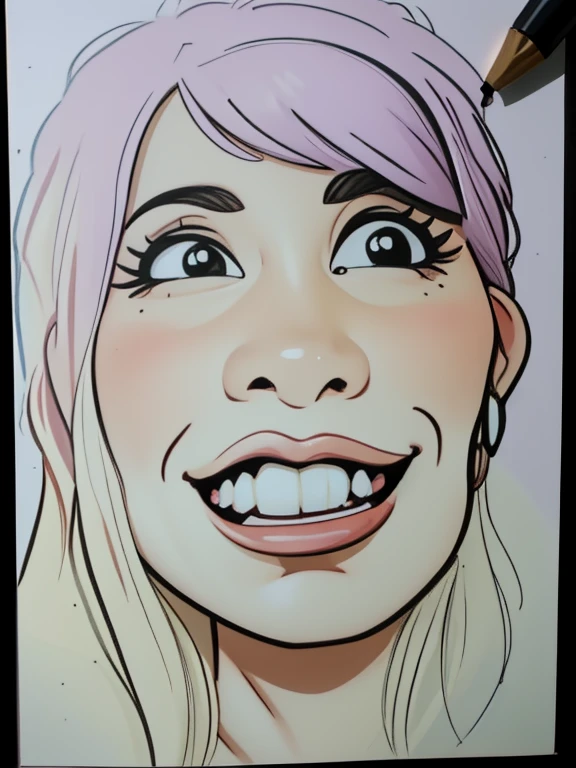 desenho de uma mulher com um grande sorriso no rosto, caricatura!!!, caricatura, caricatural, caricatura style, retrato!!!!!!, self - retrato!!!!, por Estuardo Maldonado, cartoon retrato, desenhos animados realistas, Alarcon Cartunista, caricatura illustration, desenho dos desenhos animados, cara dos desenhos animados, sombreamento!!!, retrato!!!, Descrito!!!, Potrait