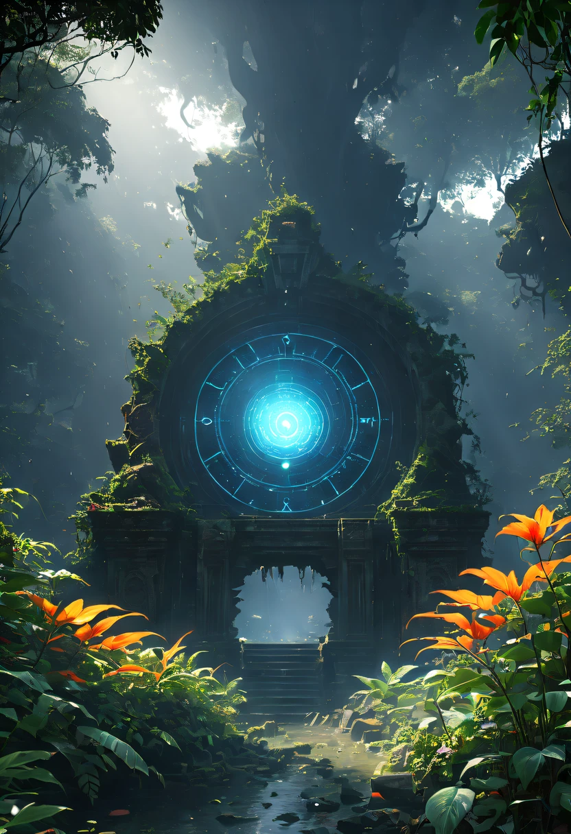 Alien civilization ruins,Alien Glyph Totem, future-tech, 诡异的magia力量, unknown cosmic energy，((Dark)),epic,8K,Fantastical,ultra - detailed,magia, Cast spells,black hole,threatening,Ridiculous resources,Abyssal,magia Circle,Excess energy,sci-fy,Abyssaltech,dark energy,Ethereal,solution,ssee-through,Abyss,Anti-tech,sci-fy,Pure energy,Heavy rain is a stunning close-up ， (tmasterpiece: 1.3), (8K, realistically, RAW photogr, Best quality at best: 1.4), Damp rainat a forest,at a forest,jungles，There is heavy rainfall，Surrounded by vines，giant and wet trees，(jungles阴暗潮湿:1.8),There are swamps on the ground,There was an air of obstruction in the woods，Spooky poisonous bugreathtaking at a forest scene，Tall trees stretch out to the sky，Cast a golden glow on the at a forest floor。Stream flowing over mossy rocks，Create a dangerous atmosphere。Delicate branches decorated with vibrant flowers and leaves，Add a touch of color to your scene，The cosmic energy field emits blue light，Dim lights illuminate the surroundings。Soft melody fills the air，Butterflies dance among the flowers.。in the complex、This mesmerizing moment is captured in high-quality illustrations，and pay attention to the finest details and realistic shadows,((郁郁葱葱的jungles / oases / Alien civilization ruins)),iintricate,The content is very detailed,Anders Zorn,Sophie Anderson,Leah Kuvkhinov