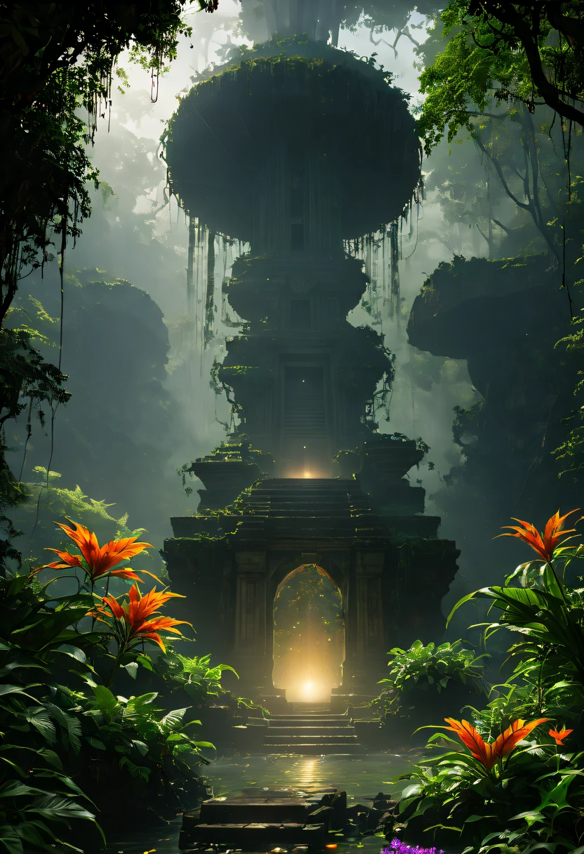 Alien civilization ruins,Alien Glyph Totem, future-tech, 诡异的magia力量, unknown cosmic energy,((Dark)),epic,8K,dream-like,ultra - detailed,magia, Cast spells,black hole,threatening,Ridiculous resources,Abyssal,magia Circle,Excess energy,sci-fy,Abyssaltech,dark energy,Ethereal,solution,ssee-through,Abyss,Anti-tech,sci-fy,Pure energy,Heavy rain is a stunning close-up , (tmasterpiece: 1.3), (8K, realistically, RAW photos, Best quality: 1.4), Damp rainat a forest,at a forest,jungles,There is heavy rainfall,Surrounded by vines,giant and wet trees,(jungles阴暗潮湿:1.8),There are swamps on the ground,There was an air of obstruction in the woods,Spooky poisonous bugreathtaking at a forest scene,Tall trees stretch out to the sky,Cast a golden glow on the at a forest floor。Stream flowing over mossy rocks,Create a dangerous atmosphere。Delicate branches decorated with vibrant flowers and leaves,Add a touch of color to your scene,The cosmic energy field radiates a shimmering light,Dim lights illuminate the surroundings。Soft melody fills the air,Butterflies dance among the flowers.。in the complex、This mesmerizing moment is captured in high-quality illustrations,and pay attention to the finest details and realistic shadows,((郁郁葱葱的jungles / oases / Alien civilization ruins)),iintricate,The content is very detailed,Anders Zorn,Sophie Anderson,Leah Kuvkhinov
