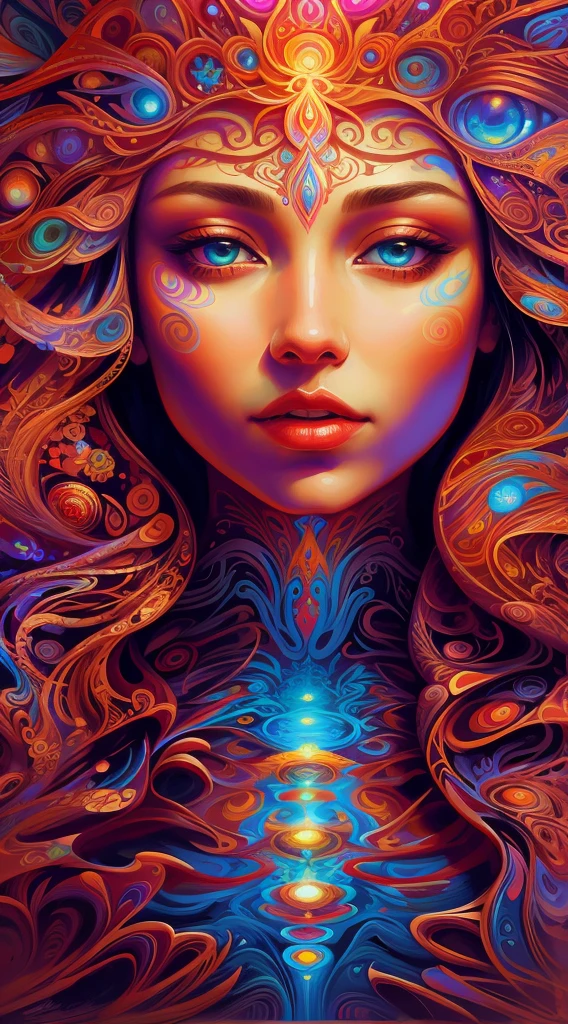 a painting of a woman with a face made of flowers, intricate digital painting, karol bak uhd, digital painting | intricate, dan mumford and alex grey style, anna dittman, psychedelic goddess, airbrush digital art, hyper detailed visionary art, hyper - detailed visionary art, vibrant digital painting, 4k highly detailed digital art, ((psychedelic)) (Best Quality) (Trippy) Psychedelic pretty face, pretty eyes, (Alex Grey) psychedelic dream, DMT vision, DMT trip, LSD, psychedelic patterns, (Vibrant) prismatic colors, vivid colors, flowing, mixing, HDR,4K, dream like, Anticrepuscular Rays, Goddesractals)