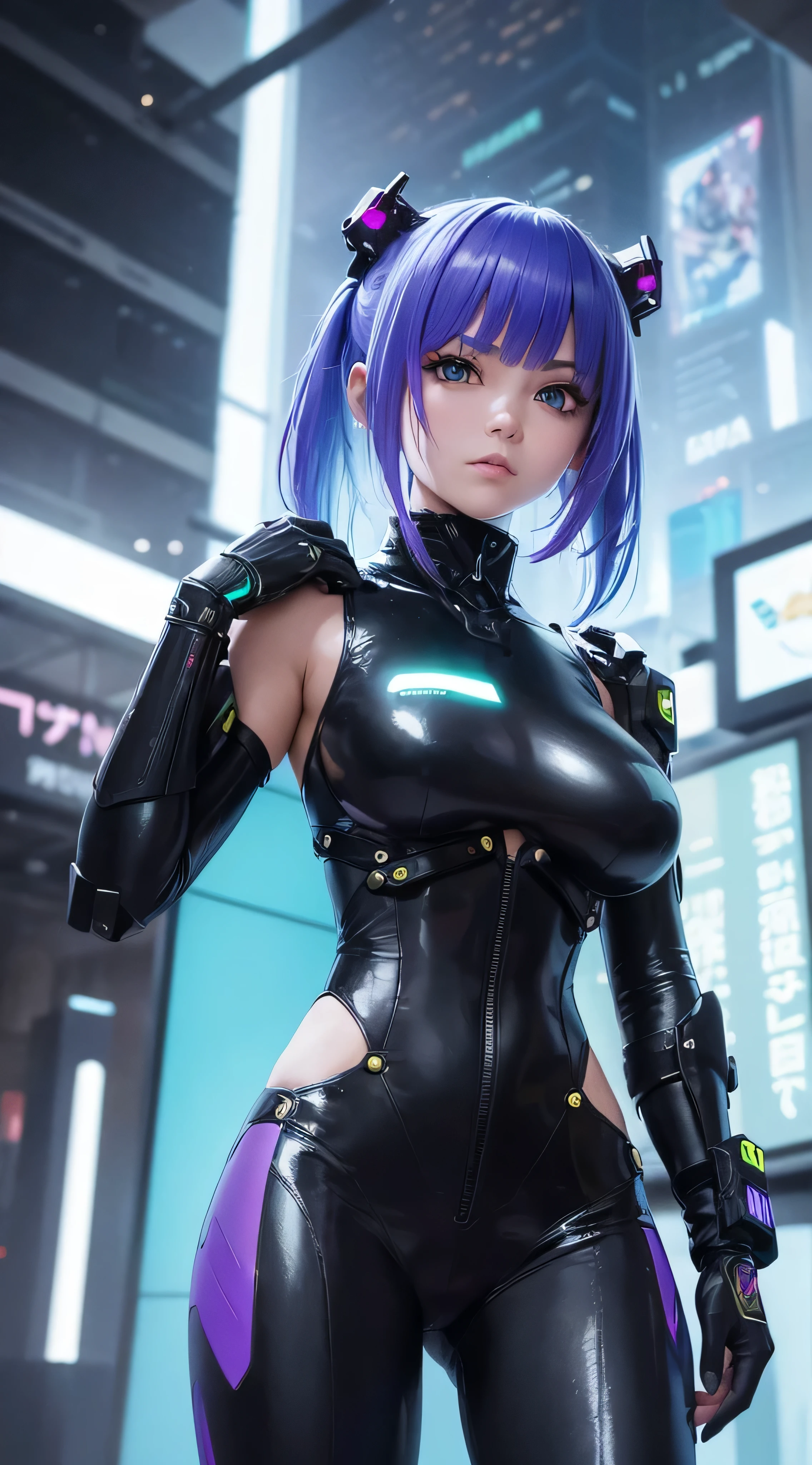 Highly detailed, ultra detailed, best quality, highest quality, hyper detailed, highly detailed background, photorealistic, masterpiece, (detailed CGI 32k:1.3), detailed realistic skin, stunning and gorgeous, (holographic girl), (against the backdrop of a cyberpunk city:1.2), (transparent body:1.3), medium breasts, show off clothes, full body, (dim lighting:1.2), (detailed hair:1.3), (bob haircut:1.2), (blue hair:1.3), (centered), (highly detailed:1.4), (purple eyes:1.3), (detailed face and eyes:1.4).