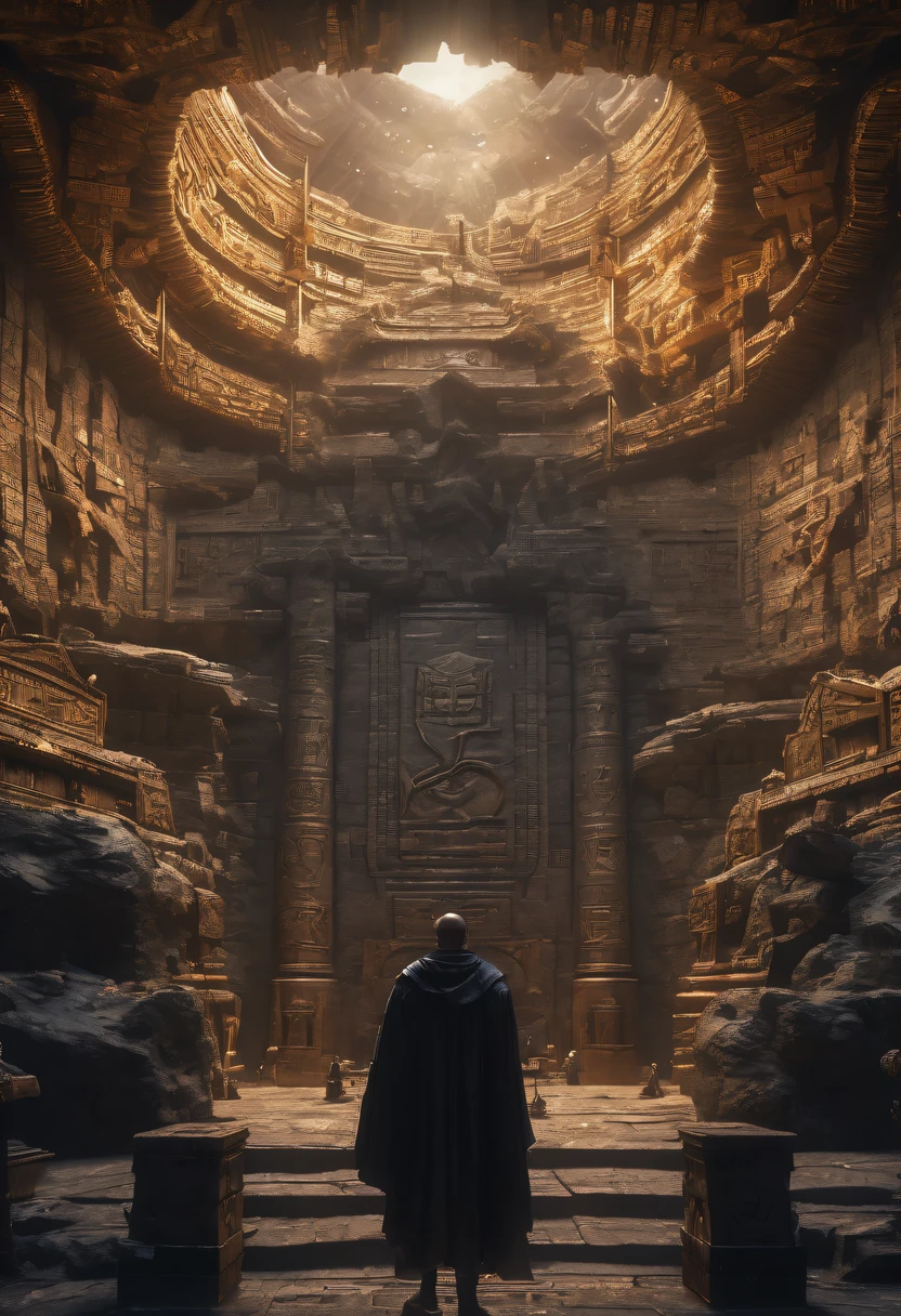 A wonderful underground cave, Alien civilization ruins, a mysterious tomb, Metal coffin, a treasure, Sparkling gold coins, terracotta warriors, antiquities, cultural relic, alien hieroglyphics, future-tech, 诡异的magia力量, unknown cosmic energy, eye of control, Scan grid, epic, grand, octaneratingrendering, Enhanced, iintricate, ((Dark)),epic,8K,Fantastical,ultra - detailed,magia, Cast spells,black hole,threatening,Ridiculous resources,Abyssal,magia Circle,Excess energy,sci-fy,Abyssaltech,dark energy,Ethereal,solution,ssee-through,Abyss,Anti-tech,sci-fy,Pure energy, (tmasterpiece, flagship artwork, offcial art, professional, Unity8k wallpapers:1.3), ultra - detailed, (actual, photoactual, photo-actual:1.37), HighDynamicRange, hyper HD, Studio lighting, Ultra-fine painting, Focus sharp, physically-based renderingt, professional, vivd colour, bokeh.