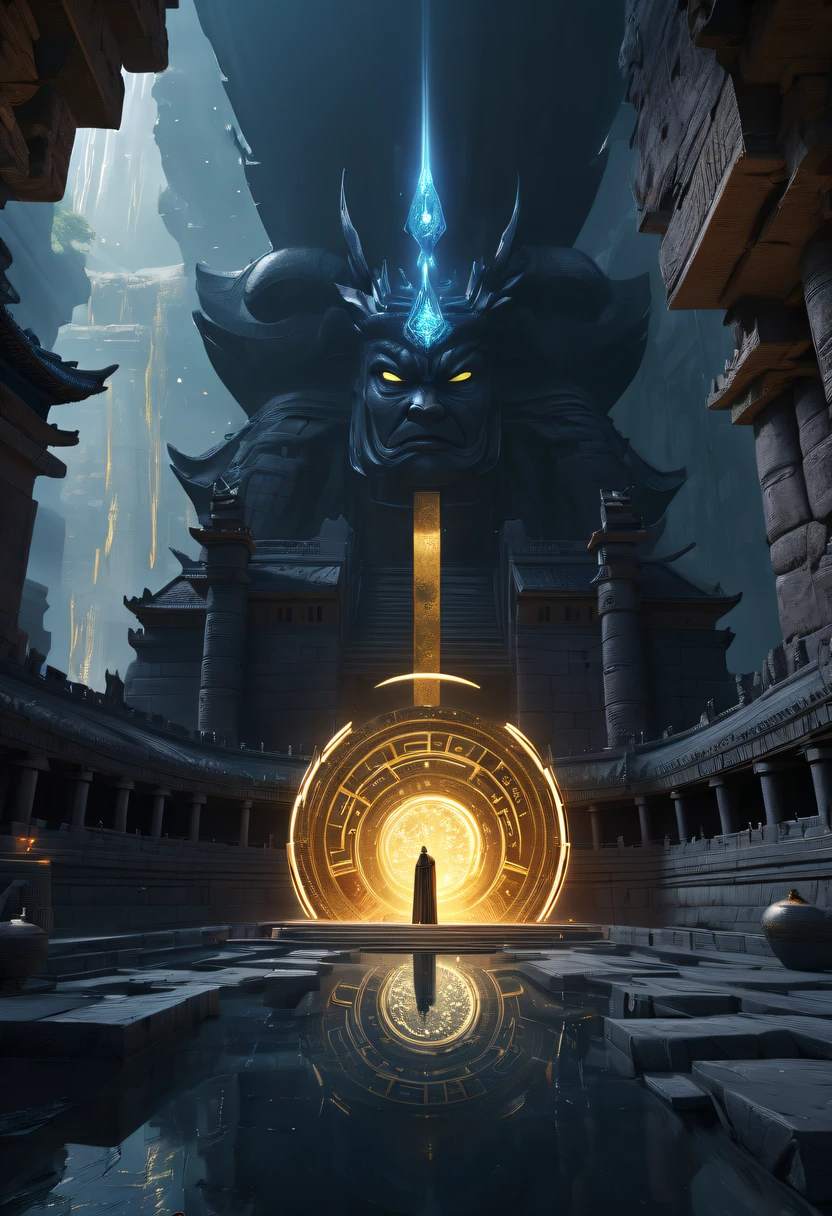 A wonderful underground cave, Alien civilization ruins, a mysterious tomb, Metal coffin, a treasure, Sparkling gold coins, terracotta warriors, antiquities, cultural relic, alien hieroglyphics, future-tech, 诡异的magia力量, unknown cosmic energy, eye of control, Scan grid, epic, grand, octaneratingrendering, Enhanced, iintricate, ((Dark)),epic,8K,Fantastical,ultra - detailed,magia, Cast spells,black hole,threatening,Ridiculous resources,Abyssal,magia Circle,Excess energy,sci-fy,Abyssaltech,dark energy,Ethereal,solution,ssee-through,Abyss,Anti-tech,sci-fy,Pure energy, (tmasterpiece, flagship artwork, offcial art, professional, Unity8k wallpapers:1.3), ultra - detailed, (actual, photoactual, photo-actual:1.37), HighDynamicRange, hyper HD, Studio lighting, Ultra-fine painting, Focus sharp, physically-based renderingt, professional, vivd colour, bokeh.
