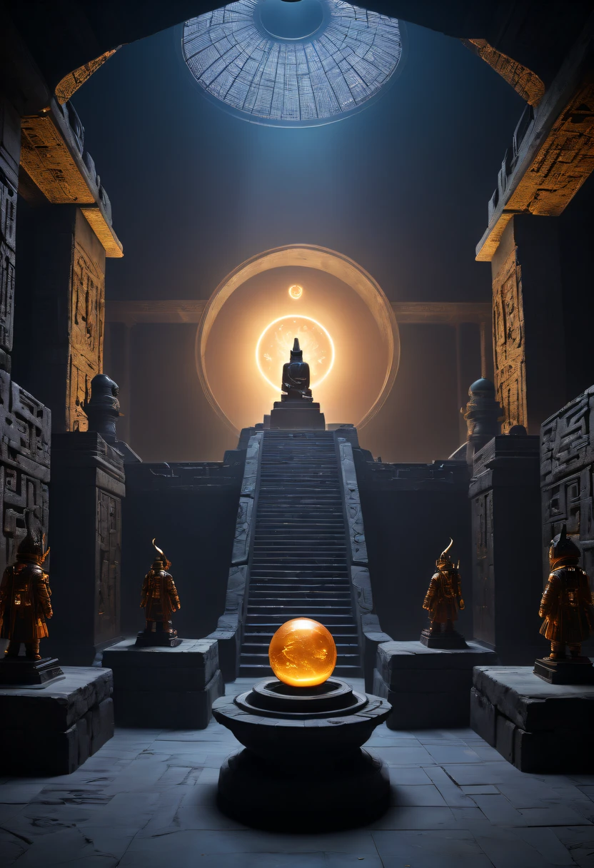 A wonderful underground cave, Alien civilization ruins, a mysterious tomb, Metal coffin, a treasure, Sparkling gold coins, terracotta warriors, antiquities, cultural relic, alien hieroglyphics, future-tech, 诡异的magia力量, unknown cosmic energy, eye of control, Scan grid, epic, grand, octaneratingrendering, Enhanced, iintricate, ((Dark)),epic,8K,Fantastical,ultra - detailed,magia, Cast spells,black hole,threatening,Ridiculous resources,Abyssal,magia Circle,Excess energy,sci-fy,Abyssaltech,dark energy,Ethereal,solution,ssee-through,Abyss,Anti-tech,sci-fy,Pure energy, (tmasterpiece, flagship artwork, offcial art, professional, Unity8k wallpapers:1.3), ultra - detailed, (actual, photoactual, photo-actual:1.37), HighDynamicRange, hyper HD, Studio lighting, Ultra-fine painting, Focus sharp, physically-based renderingt, professional, vivd colour, bokeh.