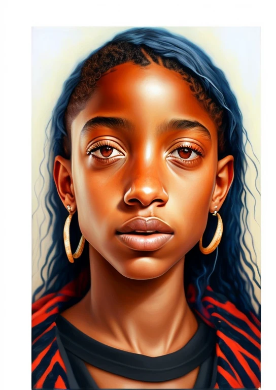 um close up de uma mulher com cabelos longos e uma camisa preta, retrato digital, retrato de arte digital, # 1 pintura digital de todos os tempos, #1 pintura digital de todos os tempos, digital illustration portrait, retrato de rosto detalhado realista, Retrato de Willow Smith, retrato colorido detalhado, digital oil on canvas, pintado digital, rosto detalhado de uma mulher, digital oil painting