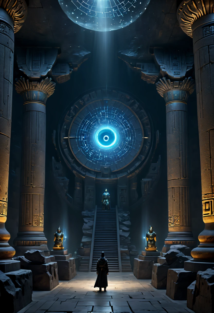 A wonderful underground cave, Alien civilization ruins, a mysterious tomb, Metal coffin, a treasure, Sparkling gold coins, terracotta warriors, antiquities, cultural relic, alien hieroglyphics, future-tech, 诡异的magia力量, unknown cosmic energy, eye of control, Scan grid, epic, grand, octaneratingrendering, Enhanced, iintricate, ((Dark)),epic,8K,Fantastical,ultra - detailed,magia, Cast spells,black hole,threatening,Ridiculous resources,Abyssal,magia Circle,Excess energy,sci-fy,Abyssaltech,dark energy,Ethereal,solution,ssee-through,Abyss,Anti-tech,sci-fy,Pure energy, (tmasterpiece, flagship artwork, offcial art, professional, Unity8k wallpapers:1.3), ultra - detailed, (actual, photoactual, photo-actual:1.37), HighDynamicRange, hyper HD, Studio lighting, Ultra-fine painting, Focus sharp, physically-based renderingt, professional, vivd colour, bokeh.