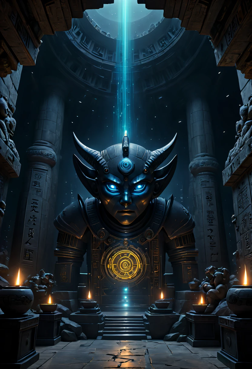 A wonderful underground cave, Alien civilization ruins, a mysterious tomb, Metal coffin, a treasure, Sparkling gold coins, terracotta warriors, antiquities, cultural relic, alien hieroglyphics, future-tech, 诡异的magia力量, unknown cosmic energy, eye of control, Scan grid, epic, grand, octaneratingrendering, Enhanced, iintricate, ((Dark)),epic,8K,Fantastical,ultra - detailed,magia, Cast spells,black hole,threatening,Ridiculous resources,Abyssal,magia Circle,Excess energy,sci-fy,Abyssaltech,dark energy,Ethereal,solution,ssee-through,Abyss,Anti-tech,sci-fy,Pure energy, (tmasterpiece, flagship artwork, offcial art, professional, Unity8k wallpapers:1.3), ultra - detailed, (actual, photoactual, photo-actual:1.37), HighDynamicRange, hyper HD, Studio lighting, Ultra-fine painting, Focus sharp, physically-based renderingt, professional, vivd colour, bokeh.