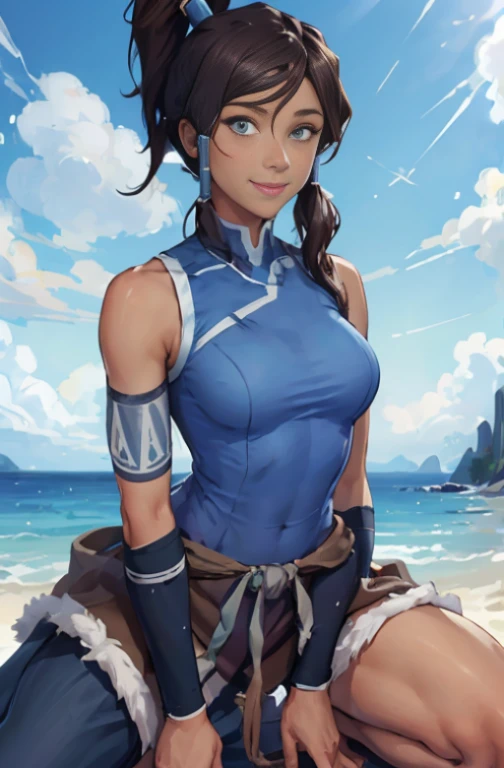 korra, dark skin, dark-skinned female, ponytail, muscular female, nsfw, high quality, detailed, high resolution,