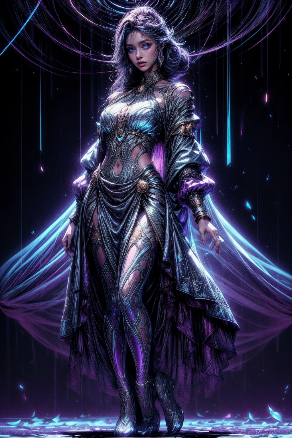 (best quality,4k,8k,highres,masterpiece:1.2),ultra-detailed,(realistic,photorealistic,photo-realistic:1.37),A girl with ethereal presence and magical powers,golden-hued ethereal figure,flowing hair,translucent wings,glowing eyes and skin,mystical aura,glimmering stars surrounding her,enchanted forest background,soft sunlight filtering through trees,fairy-like appearance,mind-bending visual effects,arriving from another dimension,suspended in mid-air,elegant and graceful pose,floating above the ground,colorful and vibrant,illuminated in shades of blue and purple,a sense of peacefulness and tranquility,sparkling particles dancing around her,soft and dreamy atmosphere,creating a sense of wonder and awe,embodying the beauty of magic and otherworldliness,no words can describe her true essence,mesmerizing and captivating to behold.