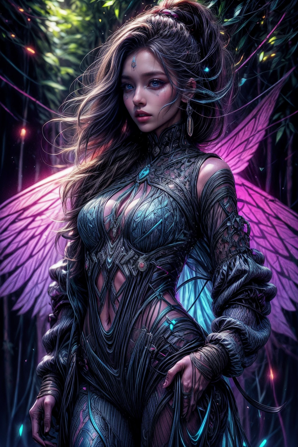 (best quality,4k,8k,highres,masterpiece:1.2),ultra-detailed,(realistic,photorealistic,photo-realistic:1.37),A girl with ethereal presence and magical powers,golden-hued ethereal figure,flowing hair,translucent wings,glowing eyes and skin,mystical aura,glimmering stars surrounding her,enchanted forest background,soft sunlight filtering through trees,fairy-like appearance,mind-bending visual effects,arriving from another dimension,suspended in mid-air,elegant and graceful pose,floating above the ground,colorful and vibrant,illuminated in shades of blue and purple,a sense of peacefulness and tranquility,sparkling particles dancing around her,soft and dreamy atmosphere,creating a sense of wonder and awe,embodying the beauty of magic and otherworldliness,no words can describe her true essence,mesmerizing and captivating to behold.