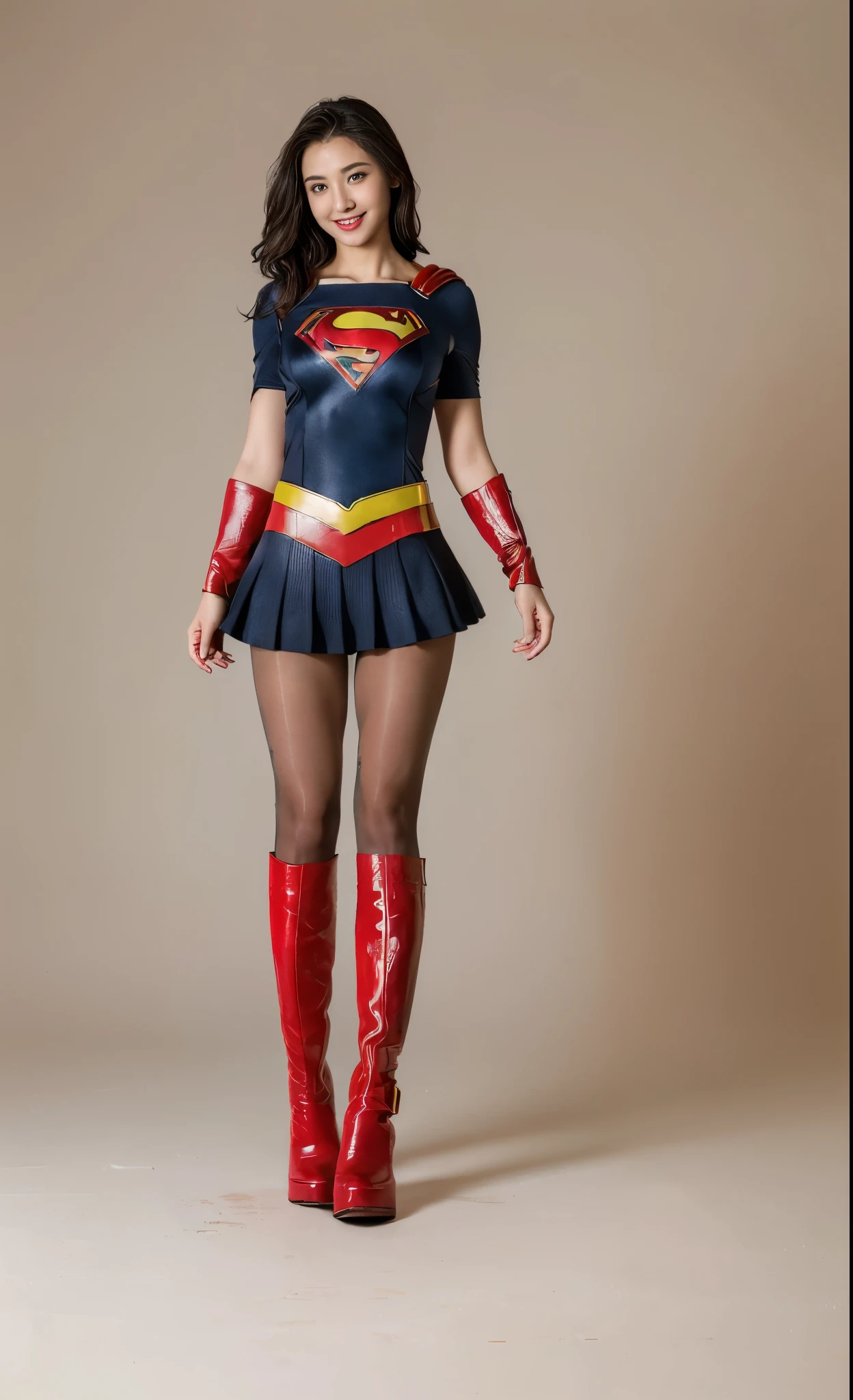 No background、Suffering、Hung、Are sleeping、lying back on、(((Wear black tights on your beautiful legs.)))、(((Grow legs、tall、Legally express the beauty of your smile)))、((((Make the most of the original image)))、(((Supergirl Costume)))、(((beautiful hairl)))、(((Suffering)))、(((Feet must necessarily be worn with black tights)))、(((You need to wear red boots)))、((Top image quality、8K))、((top-quality、8K、​masterpiece:1.3))、(((Keep Background )))、Crisp focus:1.2、Beautiful woman with perfect body shape:1.4、Slender Abs:1.2、a wet body:1.5、Highly detailed facial and skin texture、8K