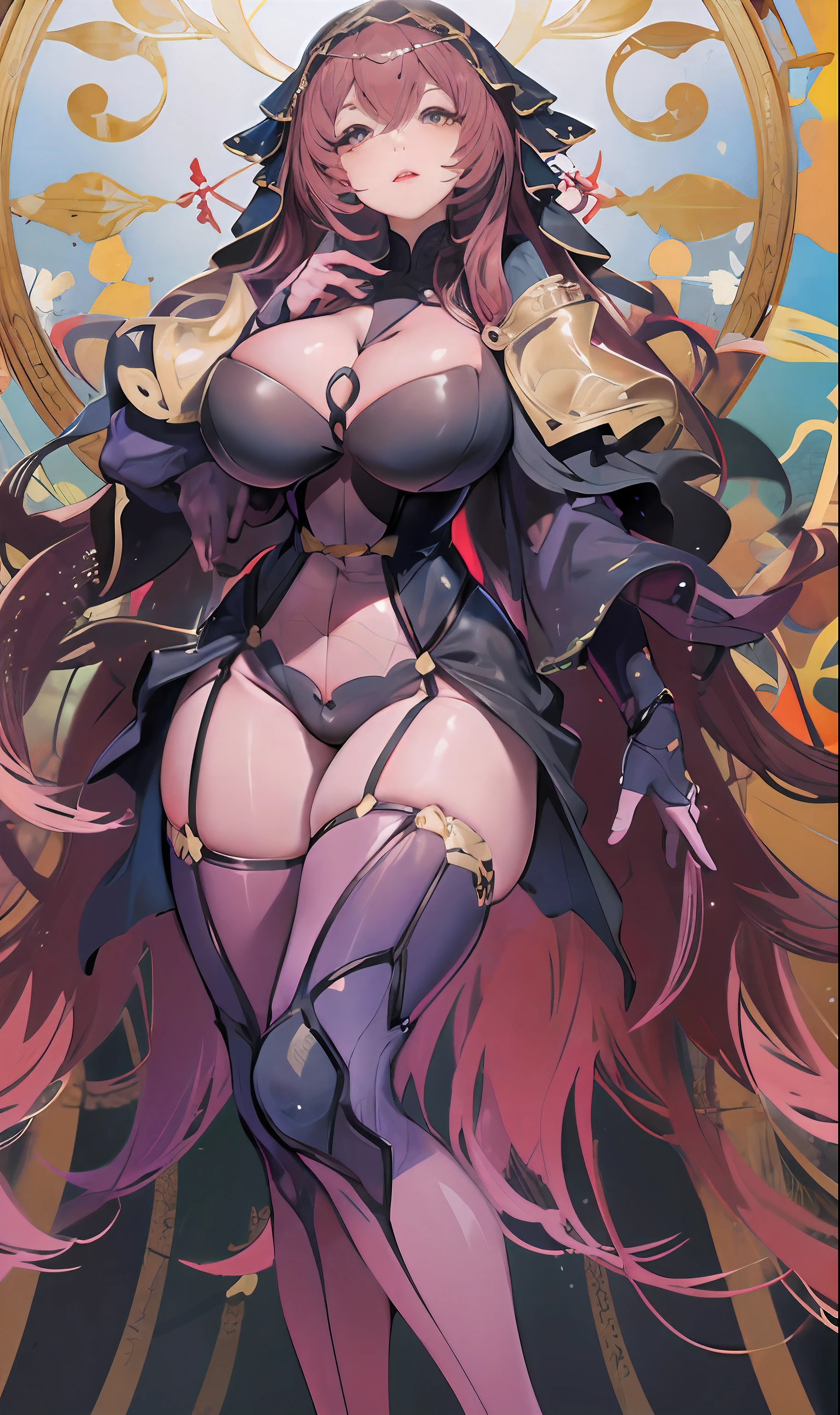 Full body portrait of mature woman , Long gray hair,busty figure,Large breasts,crispy breasts,鎖骨,Colossal tits,gigantic Chopping breasts,Chopping,gigantic cleavage breasts,white colors,Gold picture frame edge, Flower frame, Decorative panels, Abstract,waist-up,Big breasts corset,フォトリアリスティック,artistically,Alphonse Mucha's
(tmasterpiece,Best quality,A high resolution:1.4),the detail,复杂的the detail,4K,colored splashing,line art,Fibonacci,