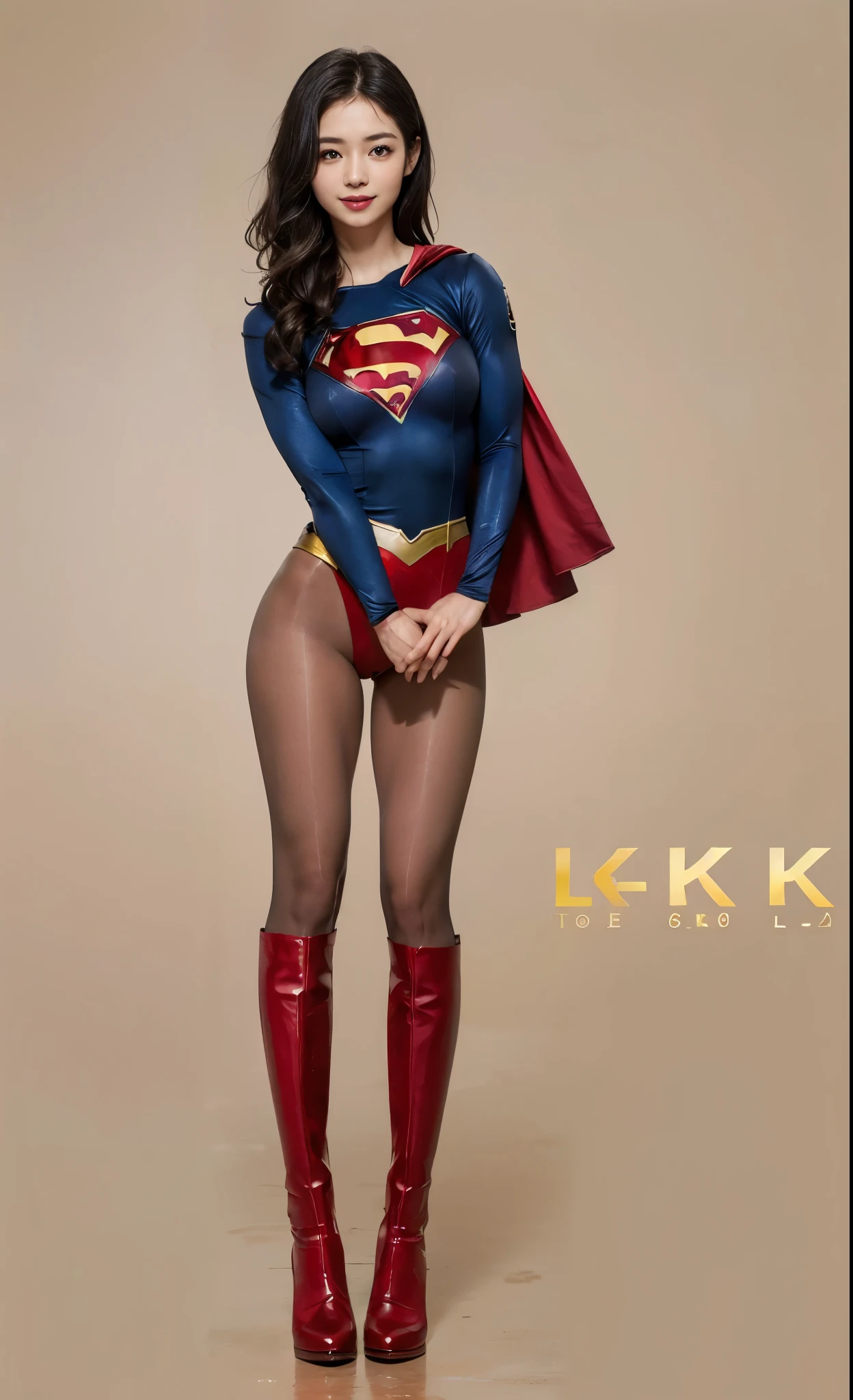 No background、Suffering、Hung、Are sleeping、lying back on、(((Wear black tights on your beautiful legs.)))、(((Grow legs、tall、Legally express the beauty of your smile)))、((((Make the most of the original image)))、(((Supergirl Costume)))、(((beautiful hairl)))、(((Suffering)))、(((Feet must necessarily be worn with black tights)))、(((You need to wear red boots)))、((Top image quality、8K))、((top-quality、8K、​masterpiece:1.3))、(((Keep Background )))、Crisp focus:1.2、Beautiful woman with perfect body shape:1.4、Slender Abs:1.2、a wet body:1.5、Highly detailed facial and skin texture、8K