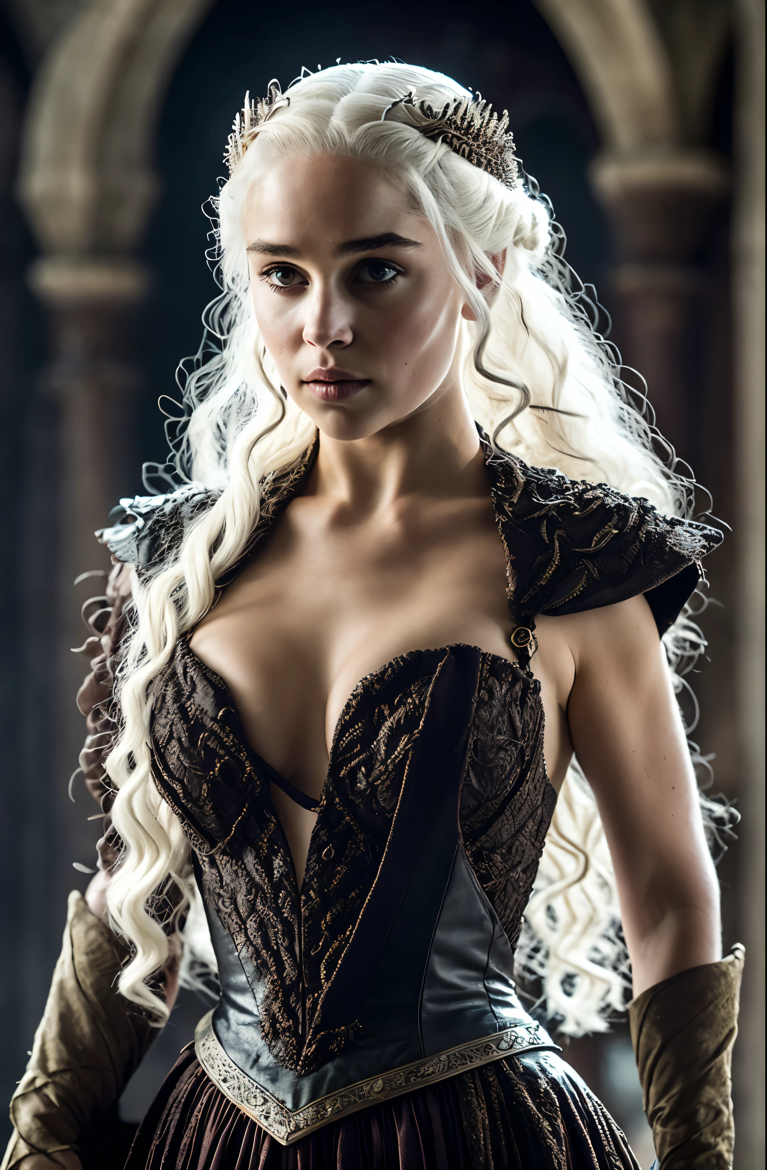 Royal Satin dress, Perfect eyes, flawless Beauty, pierced eyes, Masterpiece, Daenerys Targaryen, Gorgeous woman, queen, Queen Lady, Princess of Dragonstone, black mole on breast, The Unburnt, Queen of Meereen, Queen of the Andals, the Rhoynar and the First Men (claimant), Protector of the Seven Kingdoms (claimant), Khaleesi of the Great Grass Sea, Breaker of Shackles, Mother of Dragons, The One Who Was Promised, Lady of Dragonstone , 45 years Old, she is a Full growned lady now, beautiful mature lady, the queen, milf beauty, mature queen, Best quality, a small, charming Beauty, a captivating woman, fully ripen milf body, lustful queen, alluring appearance, unrivaled beauty, wonderful breasts, large breasts, mediaeval erotic costumes, a Game of Thrones-inspired costume, a close-up of a woman from the middle ages, Daenerys Targaryen, Daenerys, resembles Emilia Clarke, Emilia Clarke, scene from "Game of Throne," deep cleavage, warrior princess, healthy body, perfect thick body, attractive figure, fleshy body, style of "Game of Throne," beautiful lady, beautiful woman, mediaeval clothes, stunning woman, 8K, insane details, dress made of clothes and jewelry, perfect hair, styled hair, high clarity eyes, perfect hands, perfect fingers, perfect eyes
