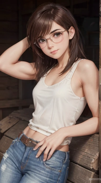 4k, masterpiece, maki zenin, jujutsu kaisen, 16 years old, young,wearing croptop, armpits, armpits visible, armpits very white,wearing glasses, ponytail, outdoor garden