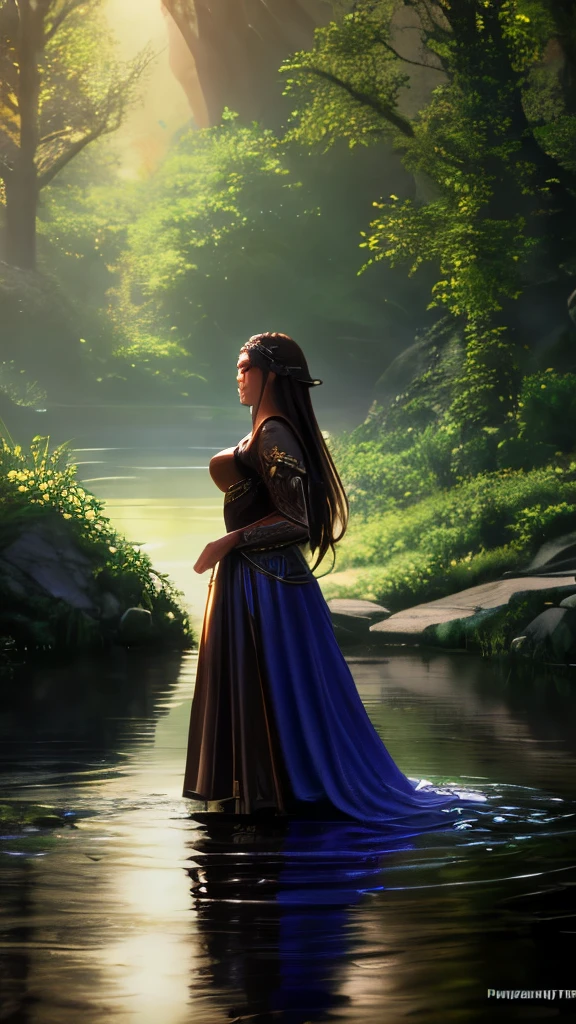 Close-up of a woman in a dress, standing near a pond, epic fantasy art style hd, Unreal engine render + a goddess, Fantasy is beautiful, fantasy art style, Fantastic gorgeous lighting, Unreal engine fantasy art, beautiful fantasy art, Dramatic Light Fantasy, fantasy digital art, Unreal engine ; romantic theme, stuning fantasy 3 d render, fantasy woman