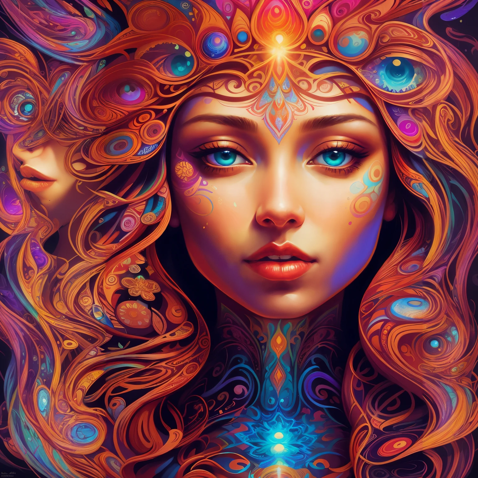 a painting of a woman with a face made of flowers, intricate digital painting, karol bak uhd, digital painting | intricate, dan mumford and alex grey style, anna dittman, psychedelic goddess, airbrush digital art, hyper detailed visionary art, hyper - detailed visionary art, vibrant digital painting, 4k highly detailed digital art, ((psychedelic)) (Best Quality) (Trippy), (Alex Grey) psychedelic dream, DMT vision, DMT trip, LSD, psychedelic patterns, (Vibrant) prismatic colors, vivid colors, flowing, mixing, HDR,4K, dream like, Anticrepuscular Rays, Goddess, (Fractals)