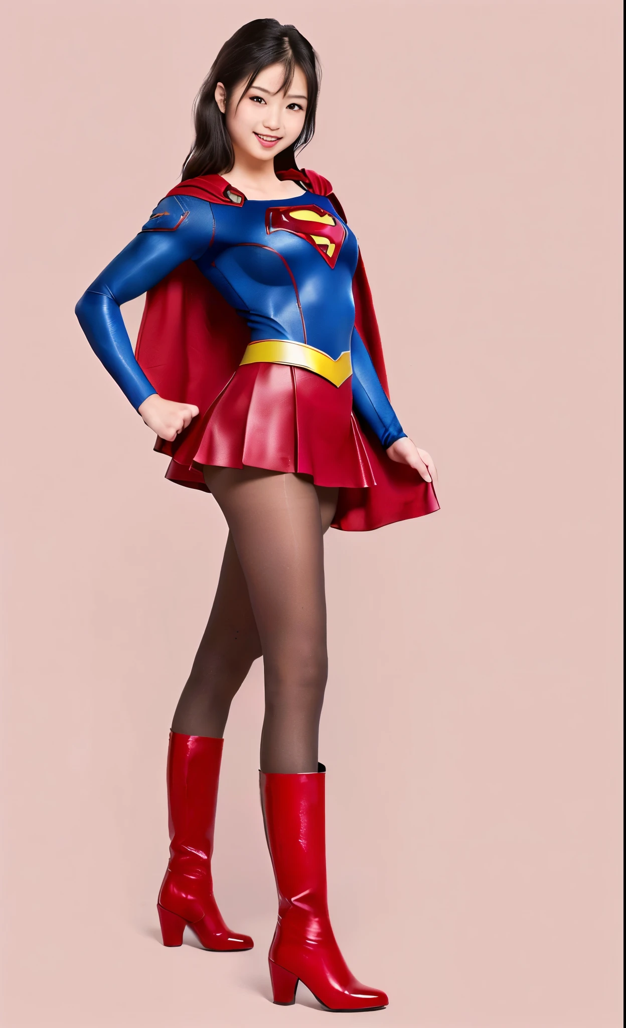 No background、Suffering、Hung、Are sleeping、lying back on、(((Wear black tights on your beautiful legs.)))、(((Grow legs、tall、Legally express the beauty of your smile)))、((((Make the most of the original image)))、(((Supergirl Costume)))、(((beautiful hairl)))、(((Suffering)))、(((Feet must necessarily be worn with black tights)))、(((You need to wear red boots)))、((Top image quality、8K))、((top-quality、8K、masterpiece:1.3))、(((Keep Background )))、Crisp focus:1.2、Beautiful woman with perfect body shape:1.4、Slender Abs:1.2、a wet body:1.5、Highly detailed facial and skin texture、8K