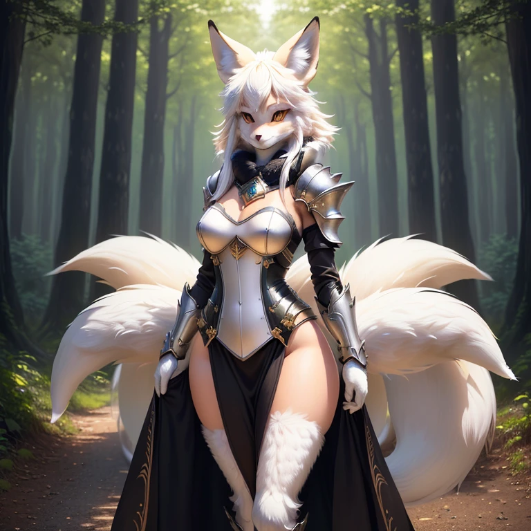 ((solo)), (full body) shot photo of the most beautiful artwork detailed and beautiful eyes, intricate detail, High Detail, ultra realistic, tight white/hide armor, furry art,, (furry art!!!, anthropomorphic furry art, ((female anthro furry fenny fox cleric)), forest, very very beautiful furry art, realistic, 8k, --no human-hair, duplicate, duplicate tails