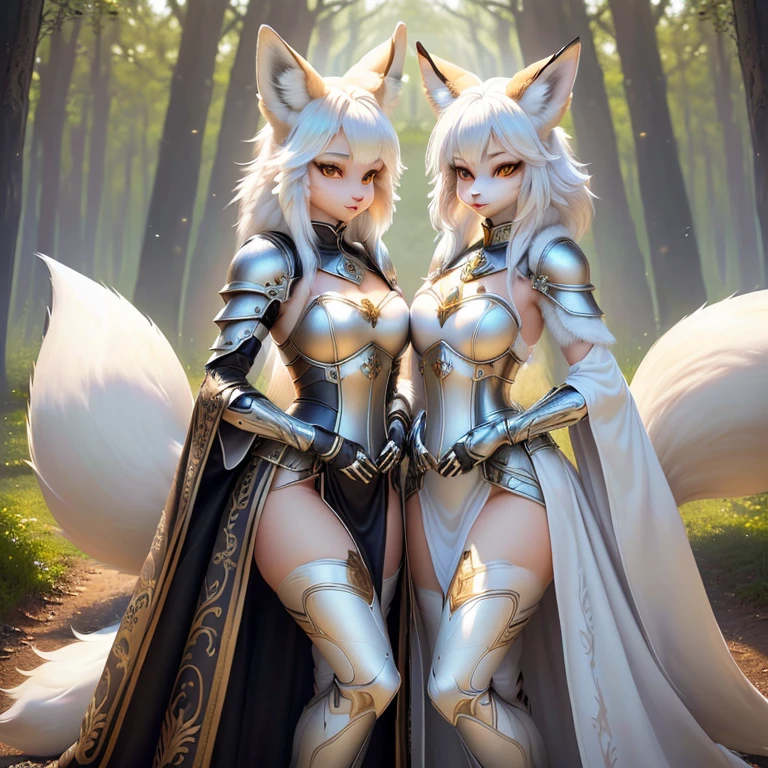 ((solo)), (full body) shot photo of the most beautiful artwork detailed and beautiful eyes, intricate detail, High Detail, ultra realistic, tight white/hide armor, furry art,, (furry art!!!, anthropomorphic furry art, ((female anthro furry fenny fox cleric)), forest, very very beautiful furry art, realistic, 8k, --no human-hair, duplicate, duplicate tails