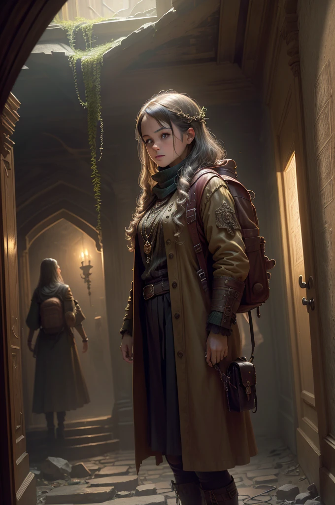 A girl exploring the mysterious ancient relics, holding a map, wearing a backpack with a flashlight; detailed carvings, ancient writings; aged and weathered walls with moss and ivy; dusty and dimly lit corridors; hidden chambers behind secret doors; intricate mechanisms and gears; mystical symbols and artifacts; ornate treasure chests and jewelry; antique statues and idols; ancient ruins and crumbling architecture; golden sunlight peering through cracks; soft and eerie glow of candlelight; hauntingly beautiful shadows and reflections; remnants of forgotten civilizations; archaeological adventure; Indiana Jones-style exploration; dark secrets waiting to be discovered; ancient curses and legends; suspense and anticipation; the thrill of unraveling the past.
(best quality,4k,8k,highres,masterpiece:1.2),ultra-detailed,(realistic,photorealistic,photo-realistic:1.37), antique, ancient, historical, immersive, atmospheric, mystical, enigmatic, adventurous, suspenseful, haunting, intriguing, hidden, secret, exploration, discovery, treasure hunt, puzzle-solving, archeology, artifact, ruin, relic, chamber, mechanism, gear, symbol, writing, carving, statue, idol, treasure, jewelry, map, backpack, flashlight, wall, moss, ivy, dust, dim light, corridor, door, sunlight, candlelight, shadow, reflection, civilization, adventure, Indiana Jones, curse, legend, suspense, thrill, unraveling, past, girl, expression, eyes, nose, lips, exterior, mood, clothing, posture, perspective, action, background.