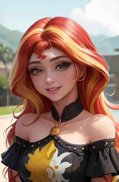 (Obra maestra, La mejor calidad:1.2), solamente, 1girl, mlpshimmer, They are smiling, Mirando al espectador, Brazos cruzados, chaqueta de cuero, falda morada