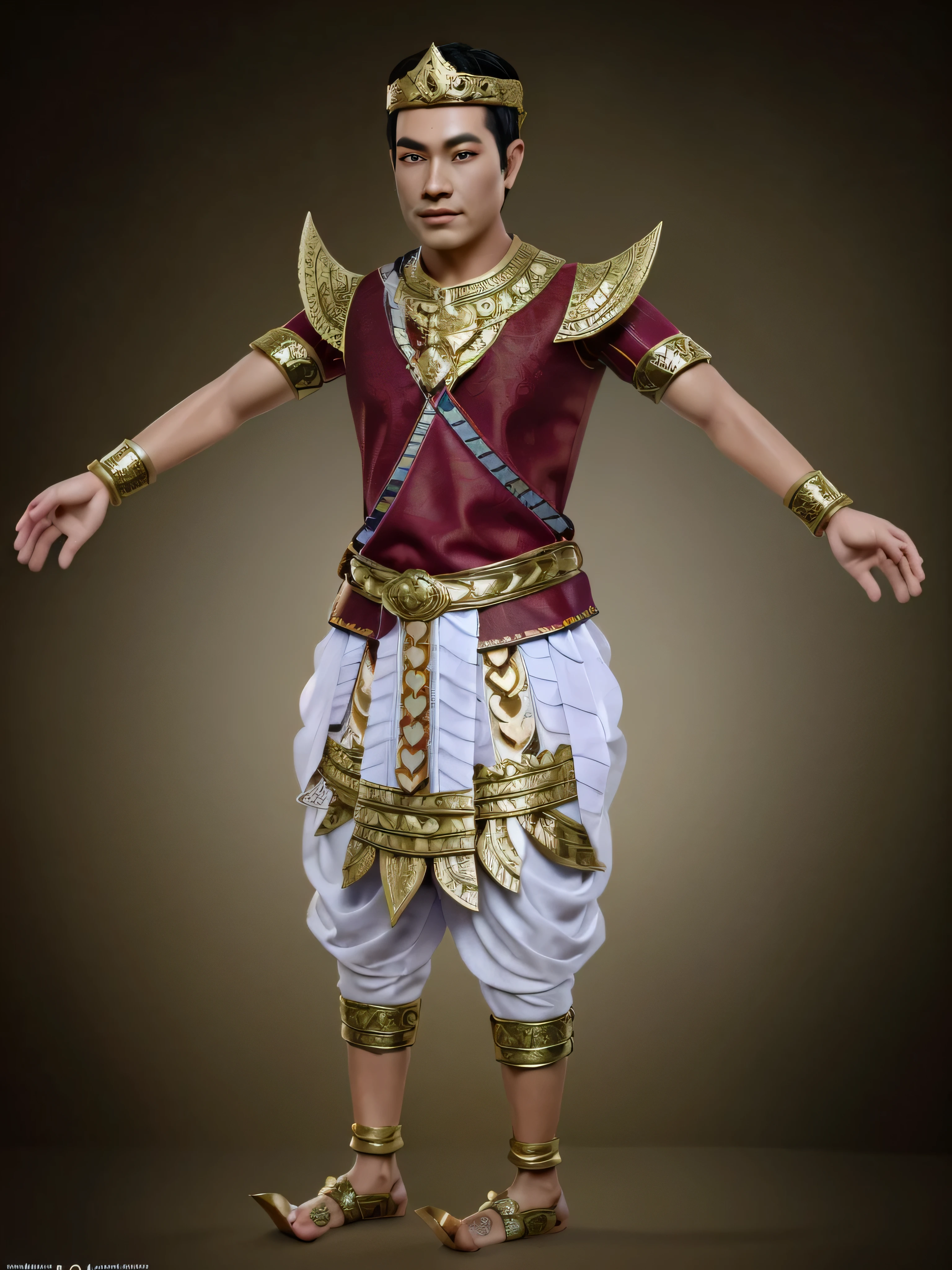 arafed man in a traditional thai costume with a sword, costume desig, very detailed and rich clothing, highly detailed character, sukhothai costume, full body picture of a male monk, new costume concept design, attractive male deity, wearing an ornate outfit, character posing for concept art, wearing ornate clothing, picture of an male warrior, costume design