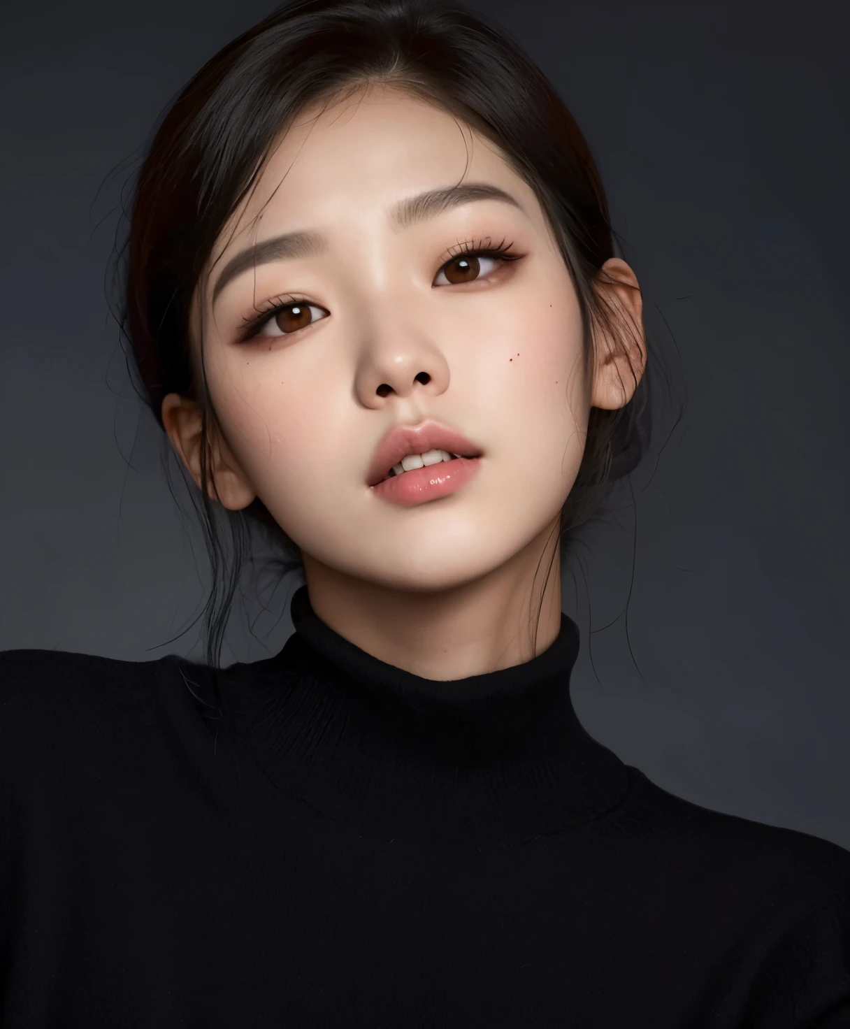 A woman in a black turtle-neck sweater posing for a photo, jennie blackpink, linda mulher coreana jovem, Heonhwa Choe, Parque Roseanne do Blackpink, Mulher sul-coreana bonita, Lee Ji-eun, Lee Ji - Eun, atriz da Coreia, Lulu Chen, young adorable korean face, gemma chen, mulher coreana jovem bonita, Gongbi, Shin min jeong