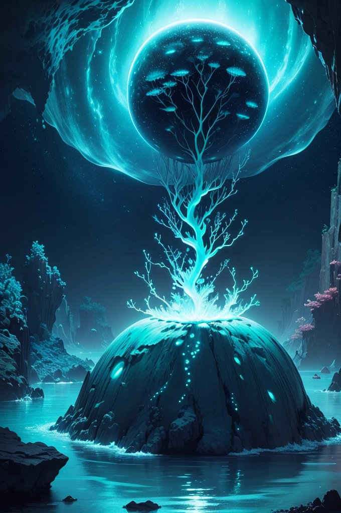 (best quality,4k,8k,highres,masterpiece:1.2),ultra-detailed,(realistic,photorealistic,photo-realistic:1.37),bioluminescence,glowing flora and fauna,luminous underwater world,ethereal atmosphere,magical ecosystem,enchanted forest,mesmerizing light patterns,bioluminescent organisms,shimmering sea creatures,glowing mushrooms,soft light reflections,deep sea exploration,diver discovering hidden glow,nighttime fantasy,revealing the unseen beauty,bioluminescent extravaganza,colorful glowing jellyfish,dark underwater depths,illuminated coral reefs,lit up caves,otherworldly glow,emerald glow-in-the-dark plants,otherworldly beauty,bioluminescent algae,soft moonlight illuminating the scene,glowing fireflies dancing,phosphorescent plankton creating a surreal spectacle,gentle waves glowing with light,luminescent bacteria creating a dramatic display,ethereal moonlit landscape,lit up trees casting a magical glow.