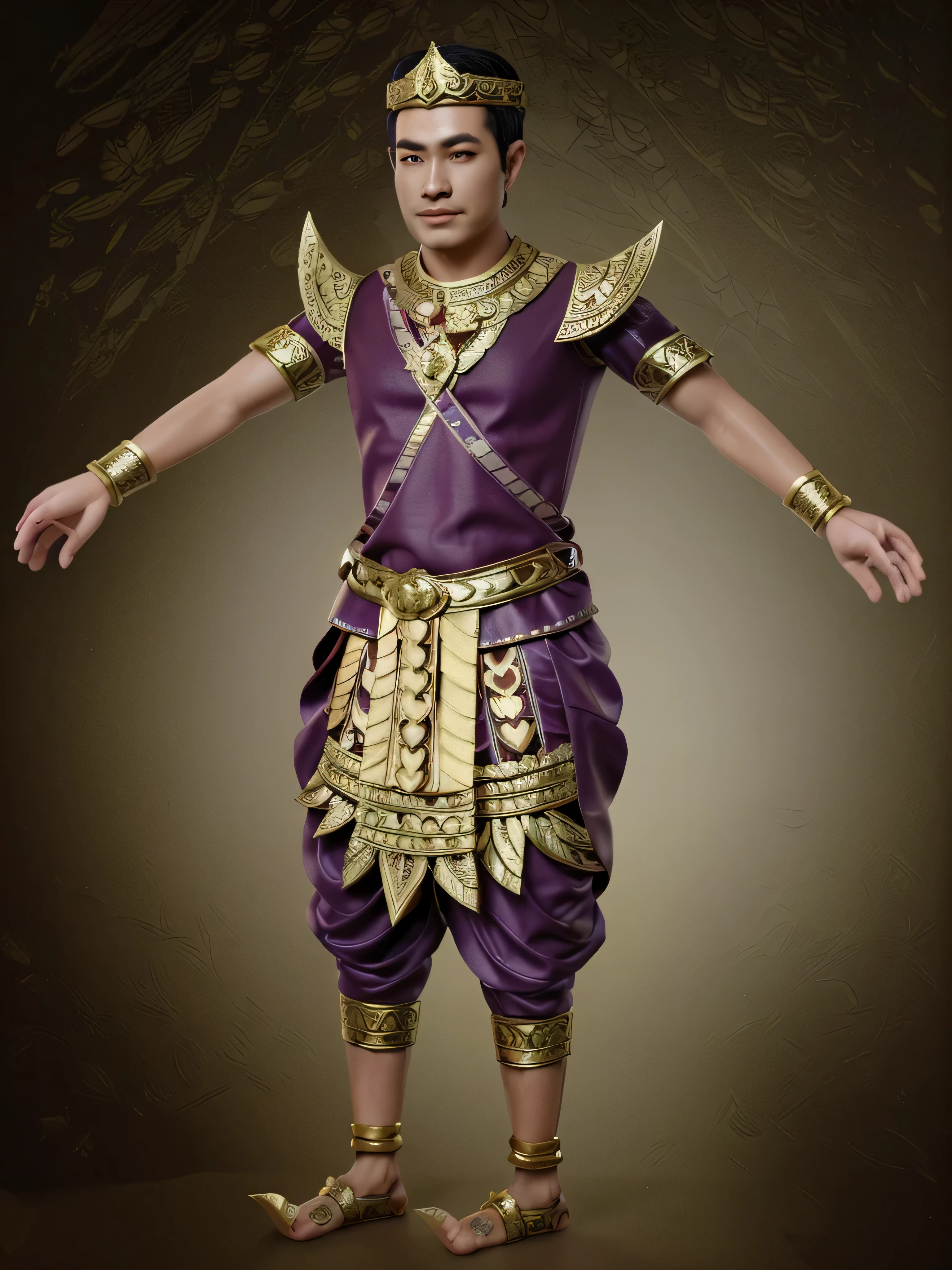 arafed man in a traditional thai costume with a sword, costume desig, very detailed and rich clothing, highly detailed character, sukhothai costume, full body picture of a male monk, new costume concept design, attractive male deity, wearing an ornate outfit, character posing for concept art, wearing ornate clothing, picture of an  male warrior, costume design