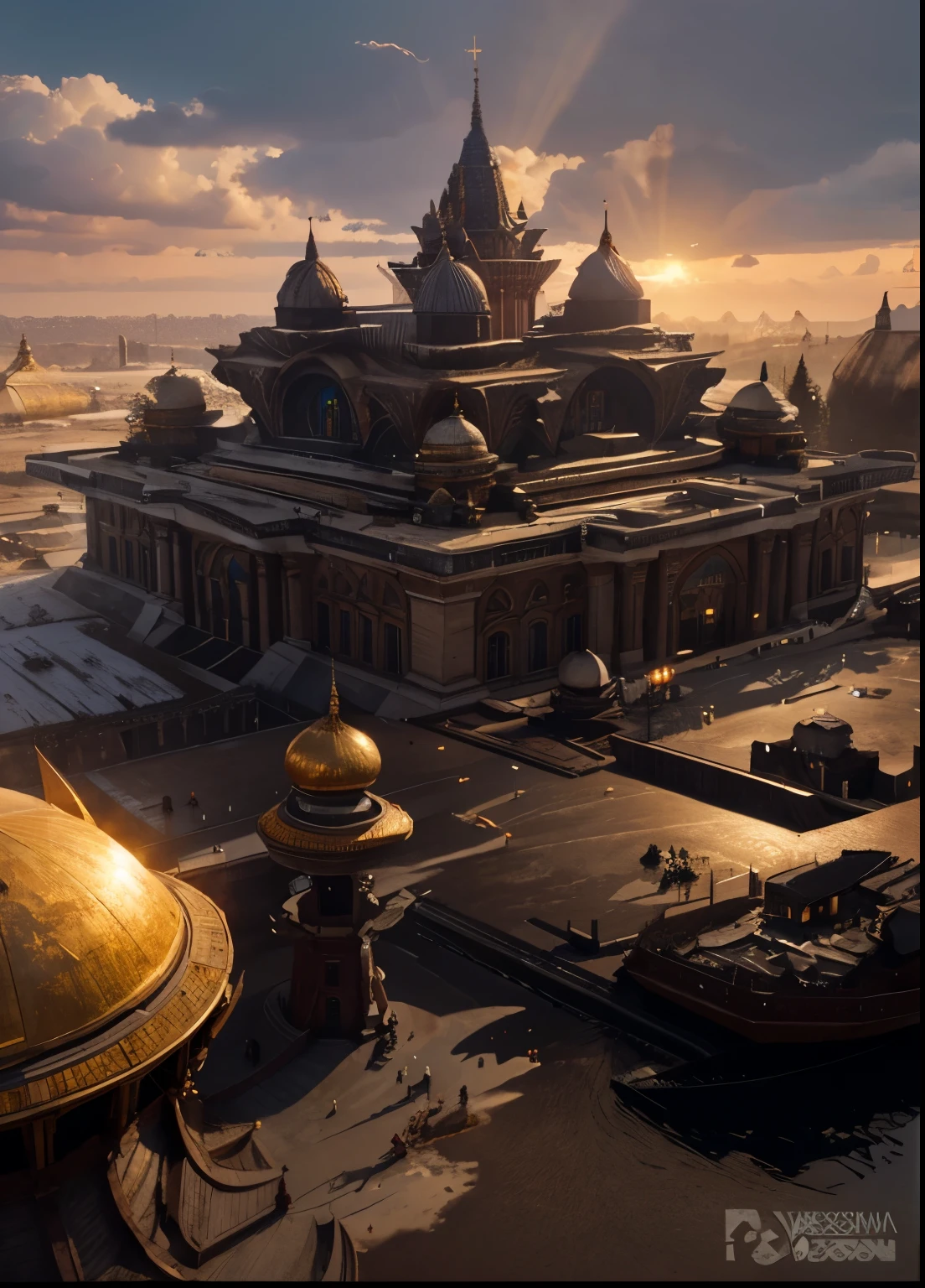 Russian Mega Structure, cone arrow roof dome, 6 cone dome, magnificent architecture, beautiful jaw dropping structure, ultra hyper realistic, day time morning scene, 8k.