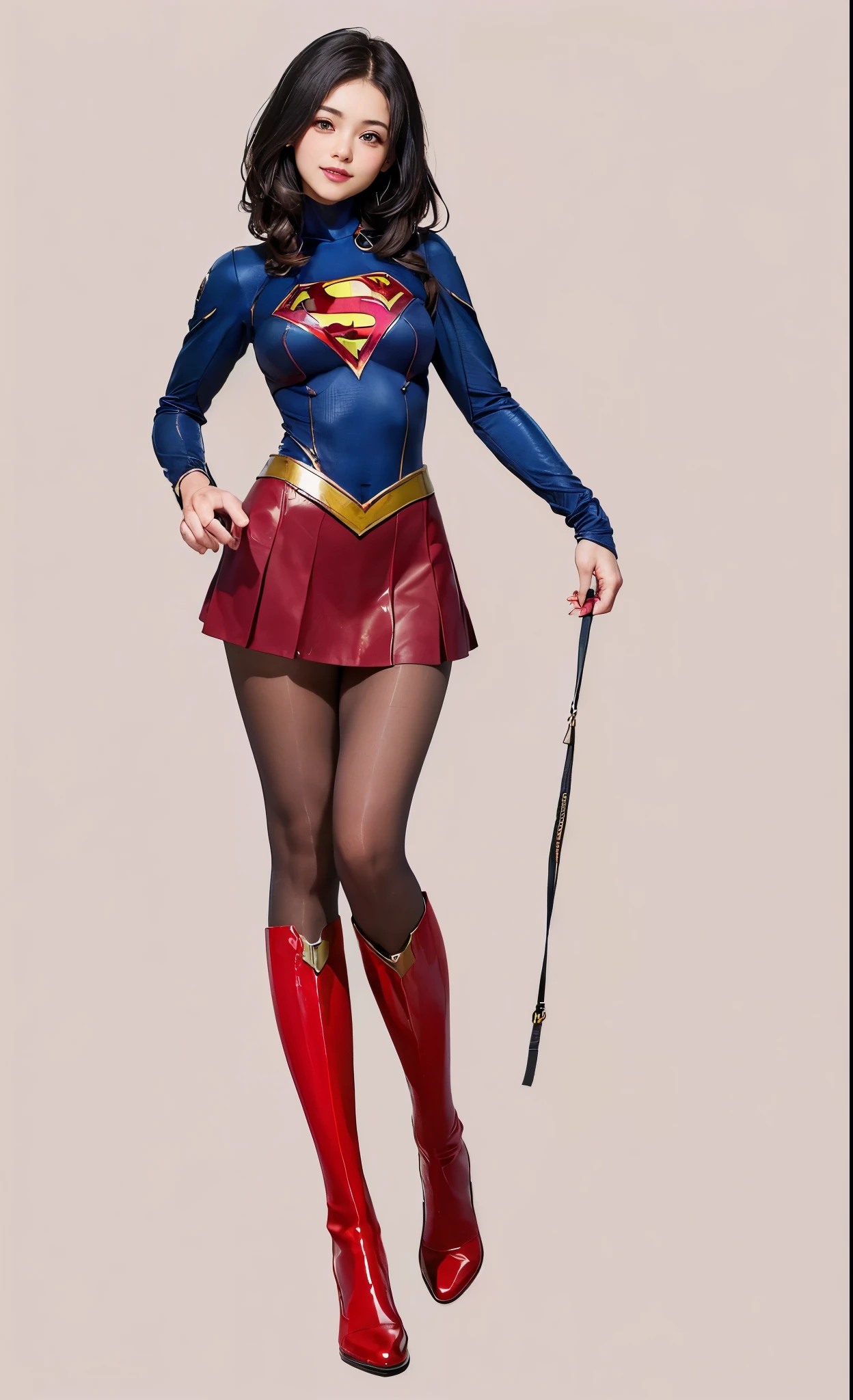 No background、Suffering、Hung、Are sleeping、lying back on、(((Wear black tights on your beautiful legs.)))、(((Grow legs、tall、Legally express the beauty of your smile)))、((((Make the most of the original image)))、(((Supergirl Costume)))、(((beautiful hairl)))、(((Suffering)))、(((Feet must necessarily be worn with black tights)))、(((You need to wear red boots)))、((Top image quality、8K))、((top-quality、8K、masterpiece:1.3))、(((Keep Background )))、Crisp focus:1.2、Beautiful woman with perfect body shape:1.4、Slender Abs:1.2、a wet body:1.5、Highly detailed facial and skin texture、8K