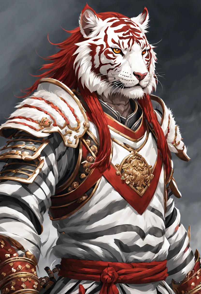 An Anime Style Red Hair  Medieval Japanese  White Tiger Warrior, HD