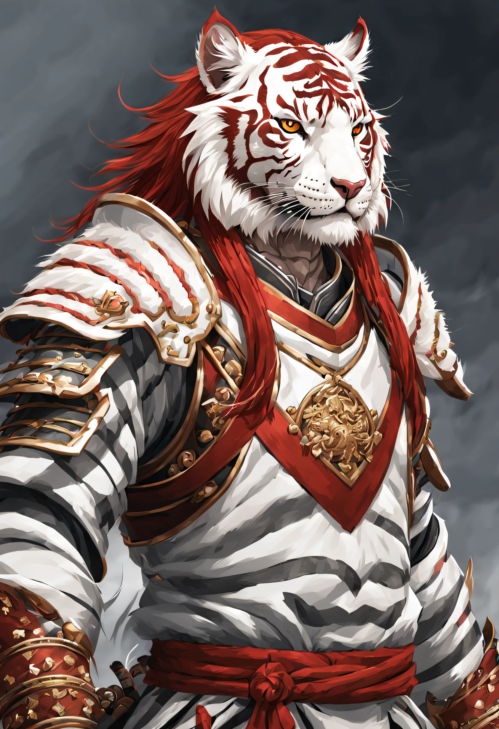 An anime style red haired medieval Japanese white tiger warrior, Disco duro
